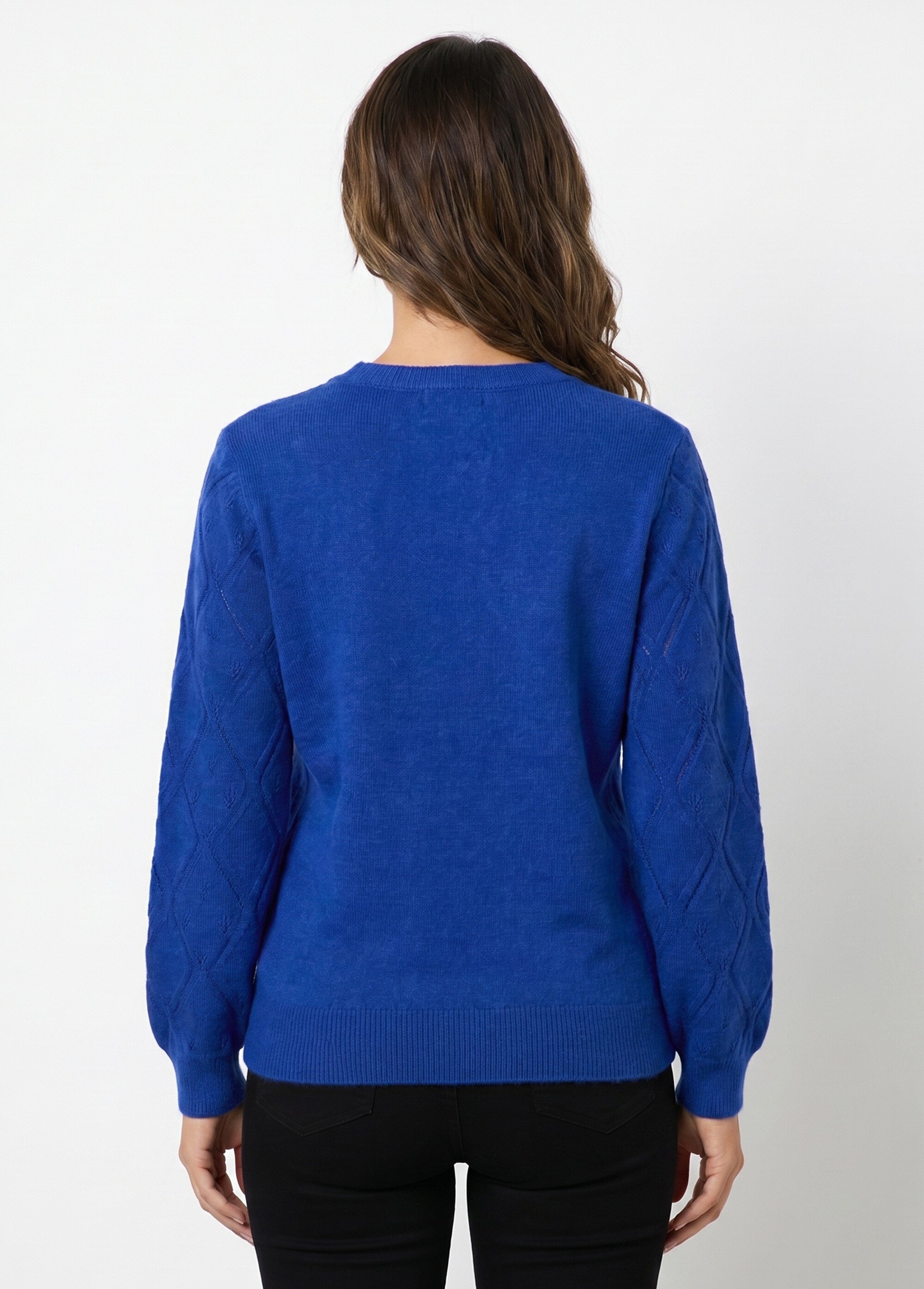 Pull doux ajouré perlé col montant Femme Bleu PIANA DO1
