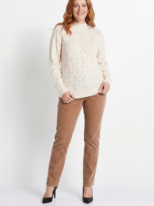 Pull doux ajouré perlé col montant Femme Grande Taille Beige PIANA SI1
