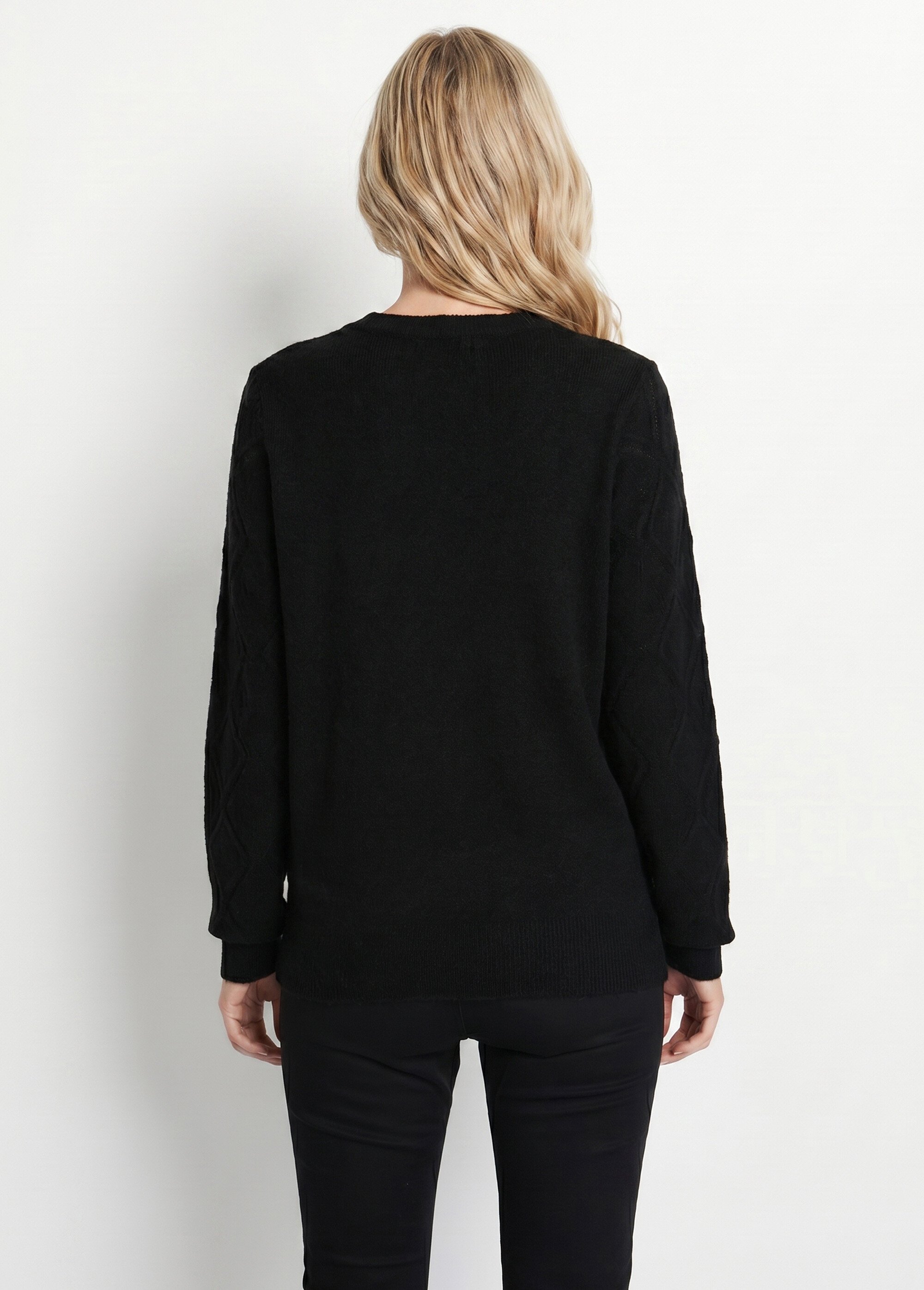 Pull doux ajouré perlé col montant Femme Noir PIANA DO1