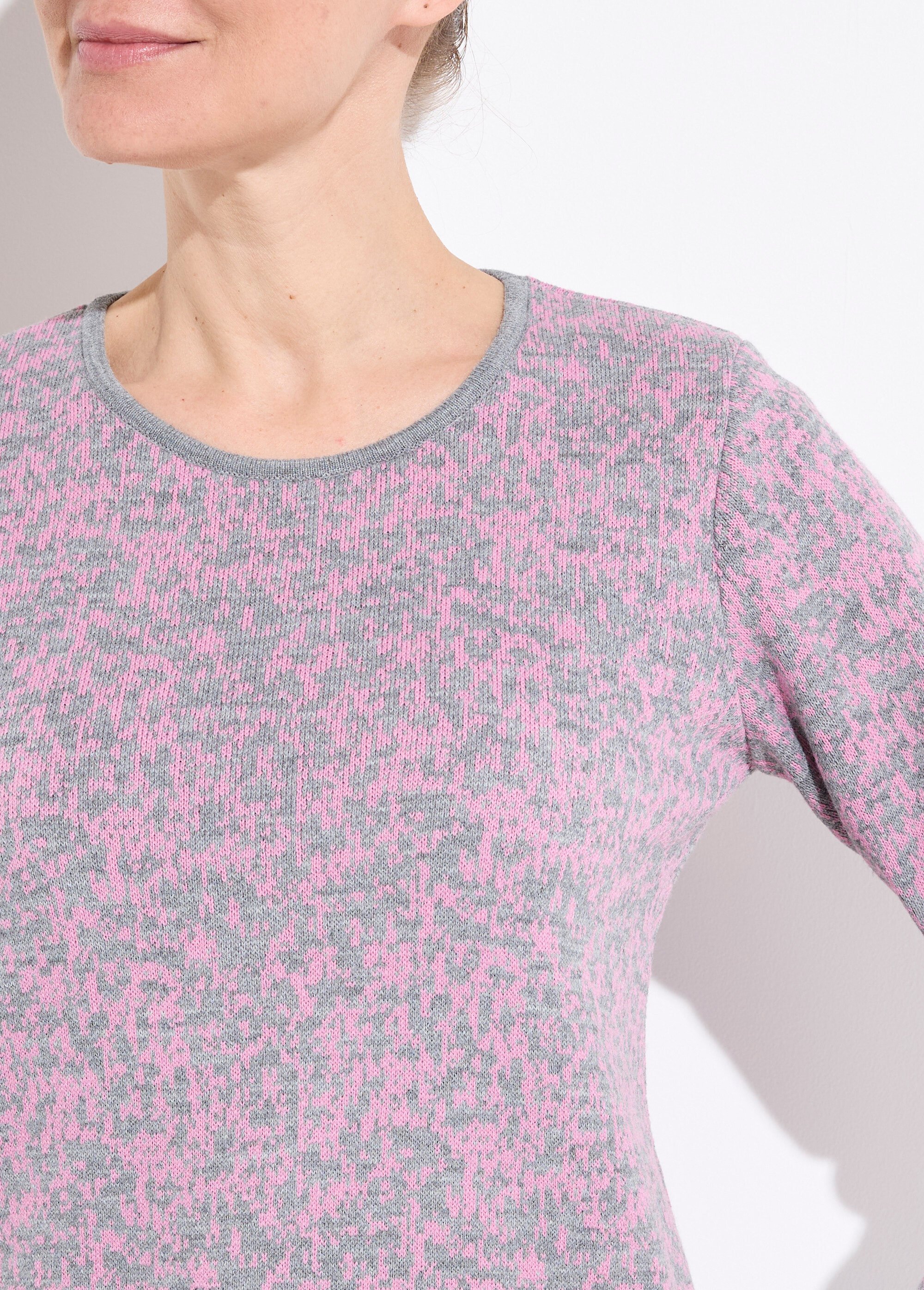Pull jacquard col rond manches longues