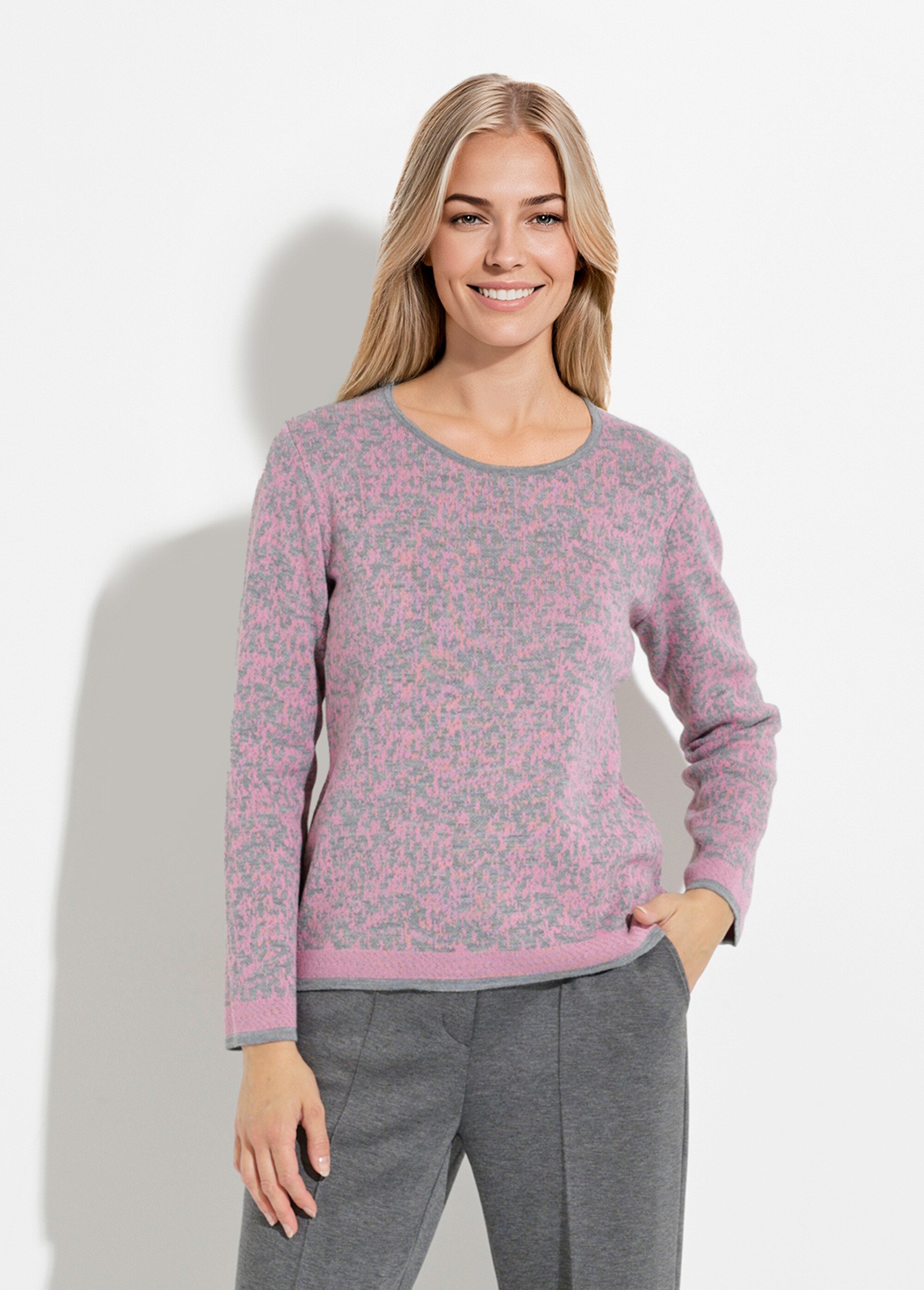 Pull jacquard col rond manches longues Femme Rose PERICO FA1