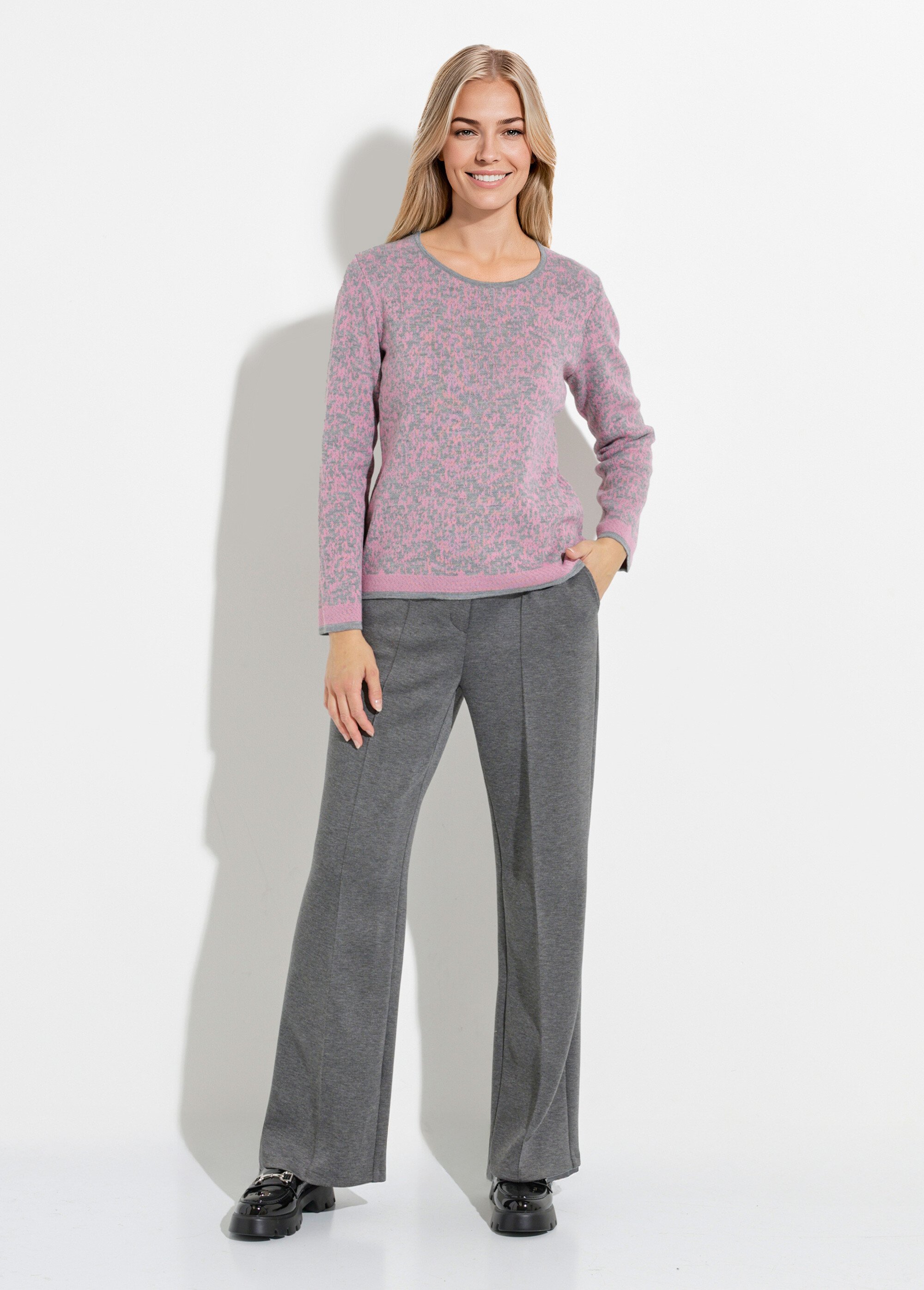 Pull jacquard col rond manches longues Femme Rose PERICO SF1