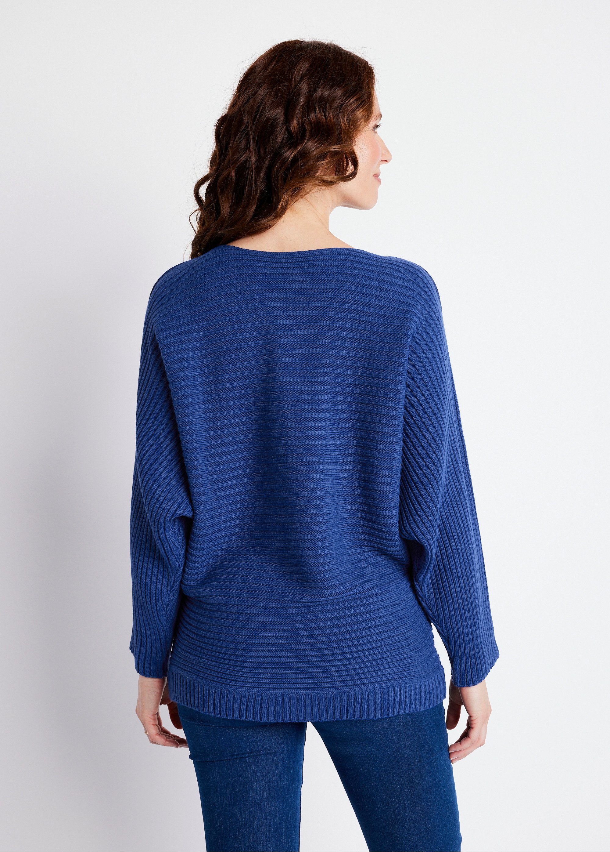 Pull maille côtelée manches chauve-souris