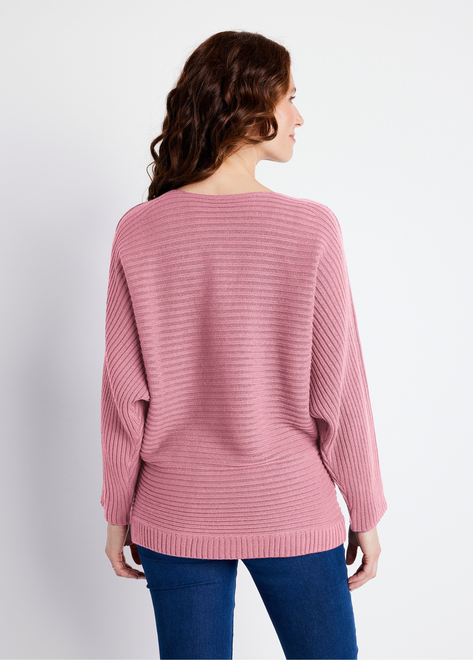 Pull maille côtelée manches chauve-souris