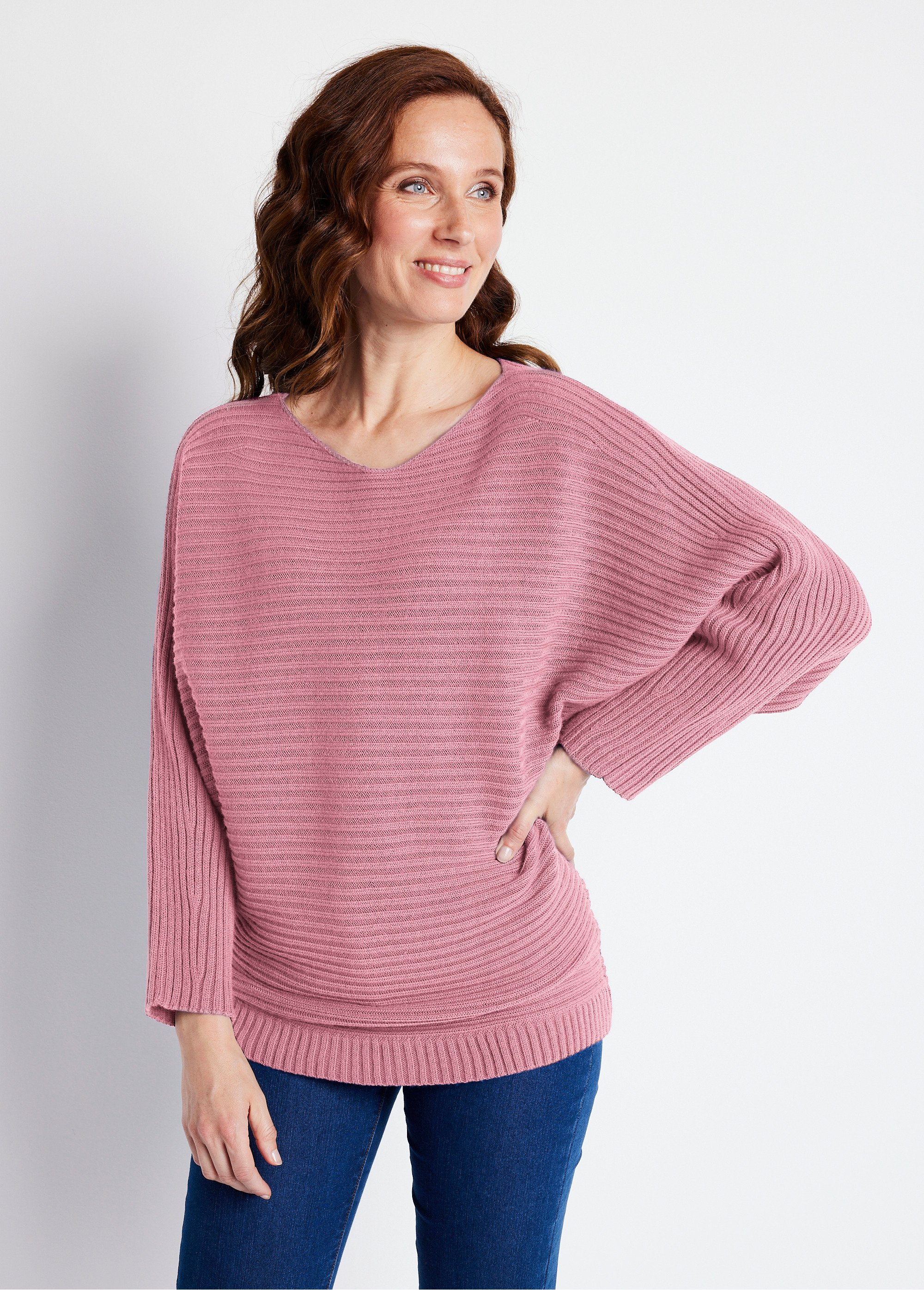 Pull maille côtelée manches chauve-souris