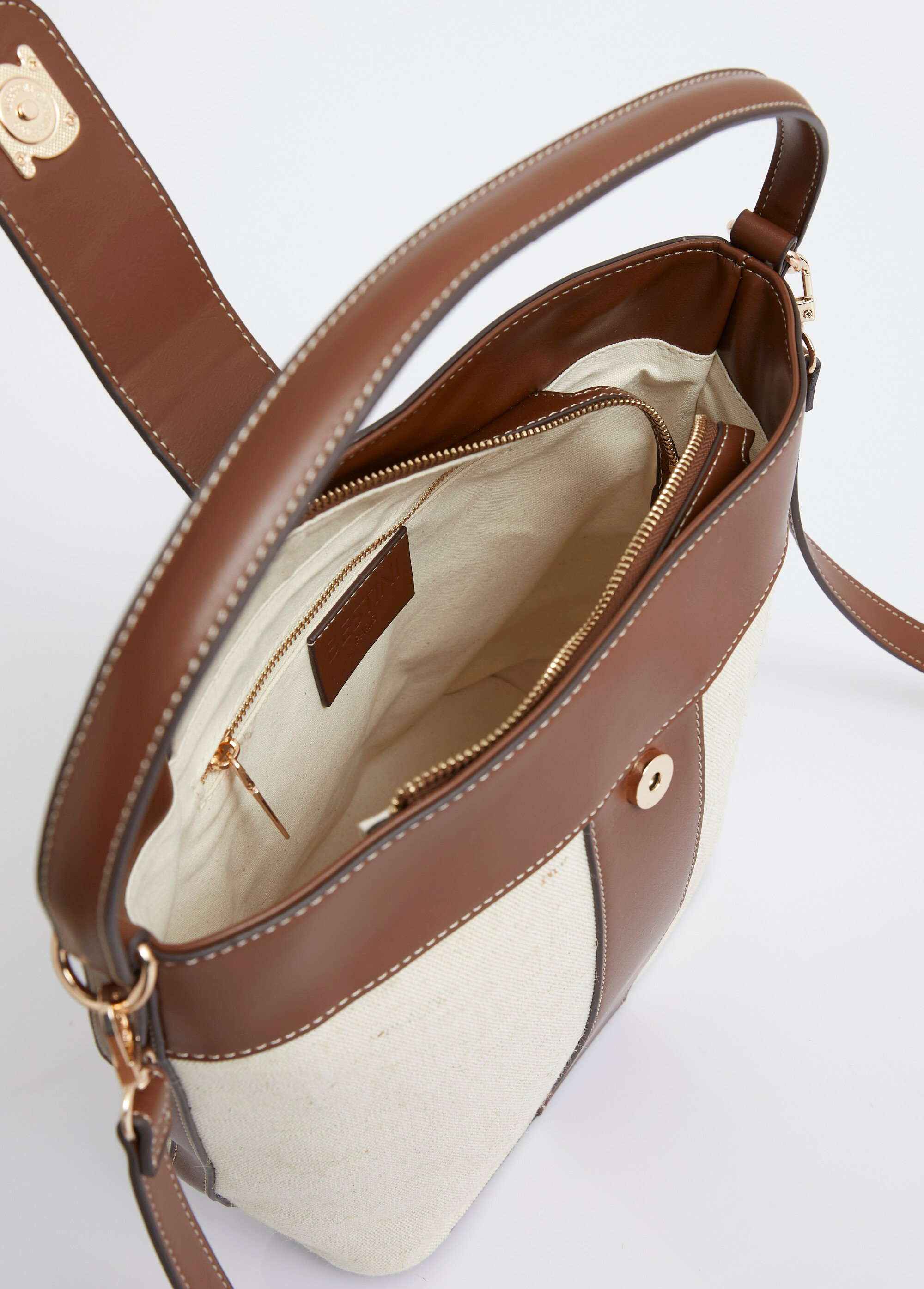 Sac seau chic, toile et simili cuir Femme Marron MIM93149-3 DE1