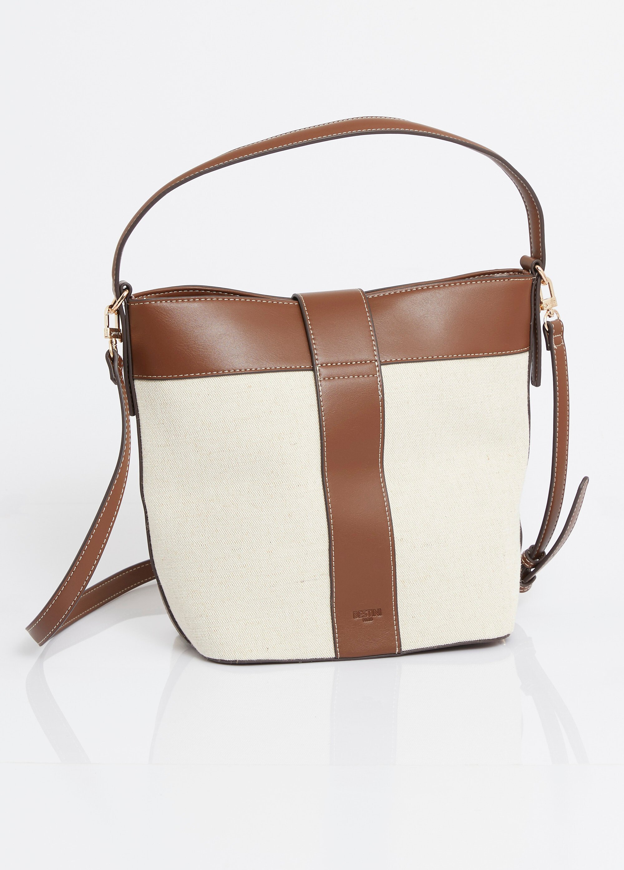 Sac seau chic, toile et simili cuir Femme Marron MIM93149-3 DO1