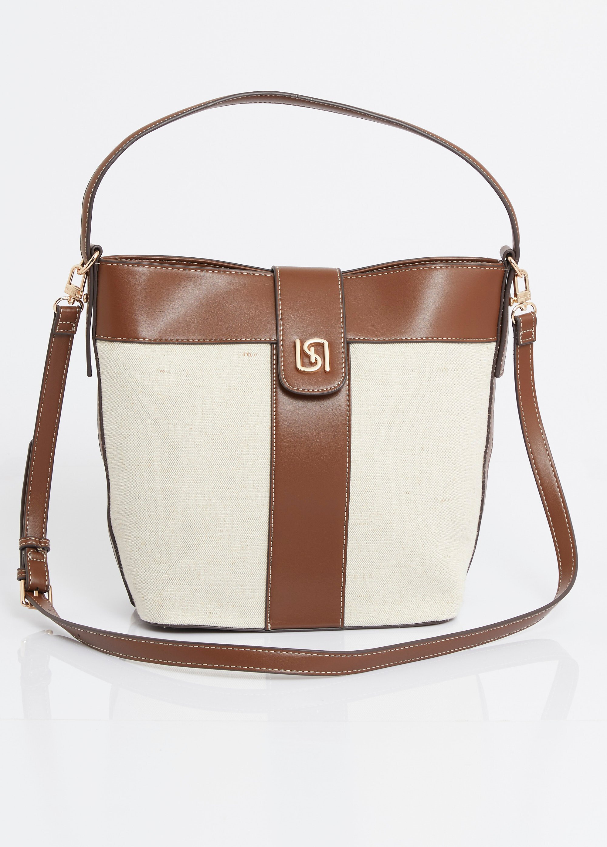 Sac seau chic, toile et simili cuir Femme Marron MIM93149-3 FA1