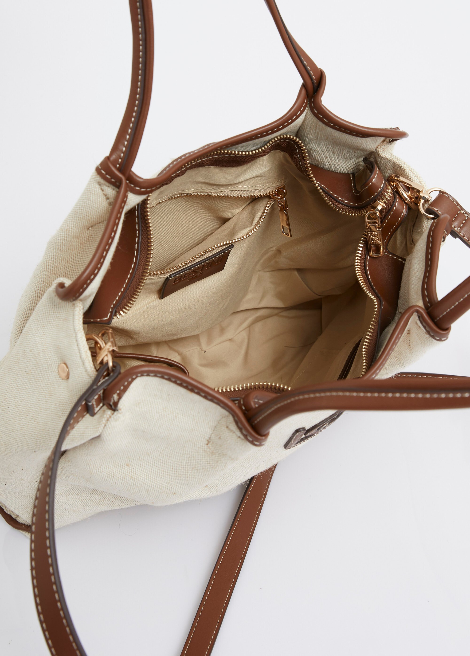 Sac shopping toile, détails simili cuir