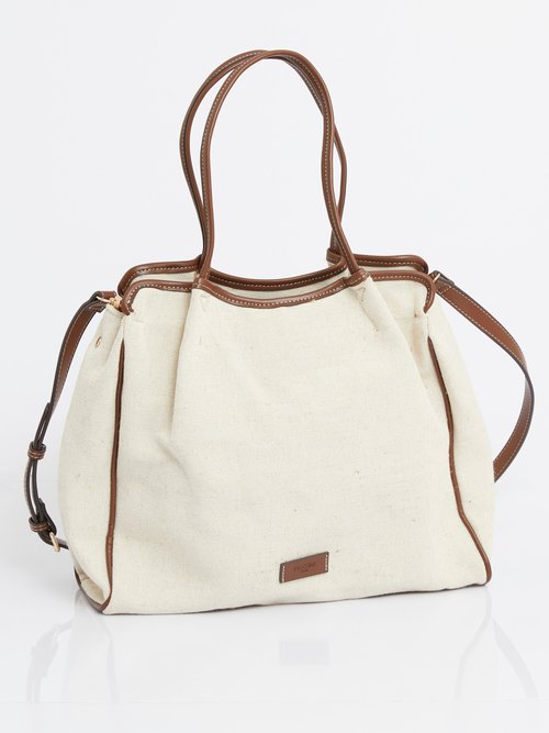 Sac shopping toile, détails simili cuir Femme Beige MIM92590-6 DO1