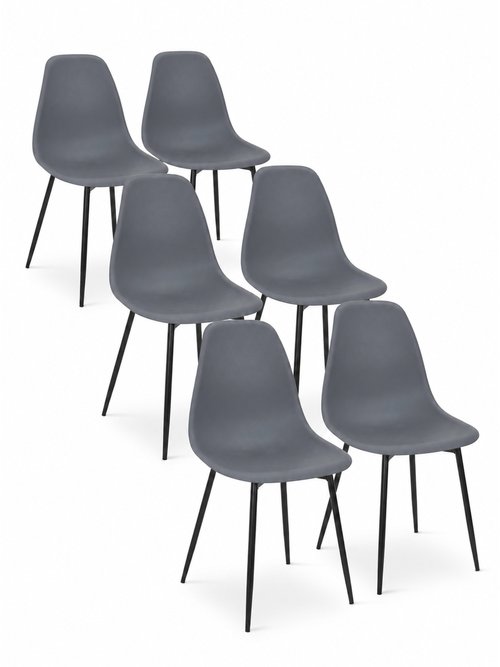 Set 6 Chaises forme coque GUSTAV GRIS CMP-HD0354 FA1