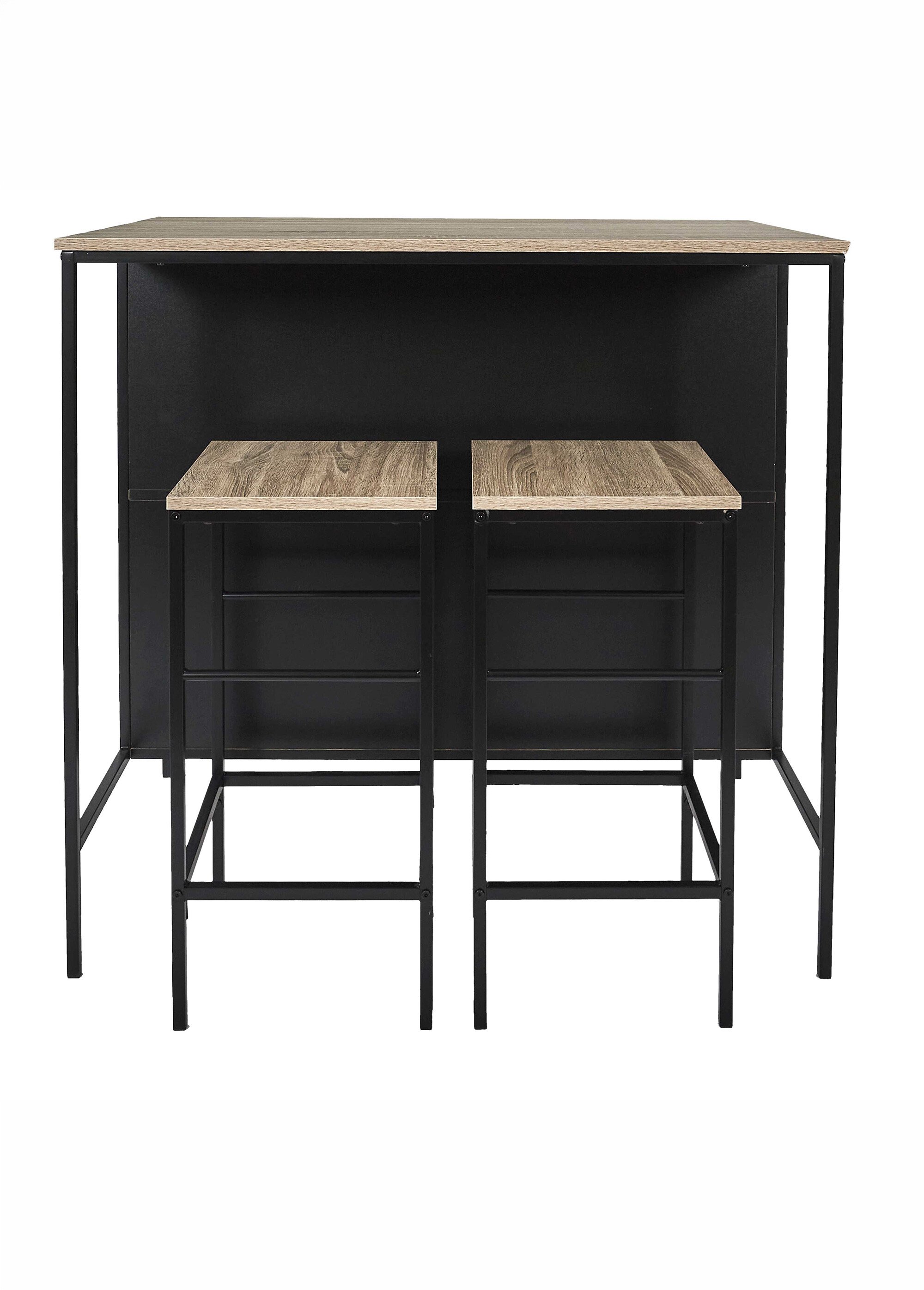 Set industriel Table ilot + 2 Tabourets  LOKA MARRON CMP-HD0233 DE1