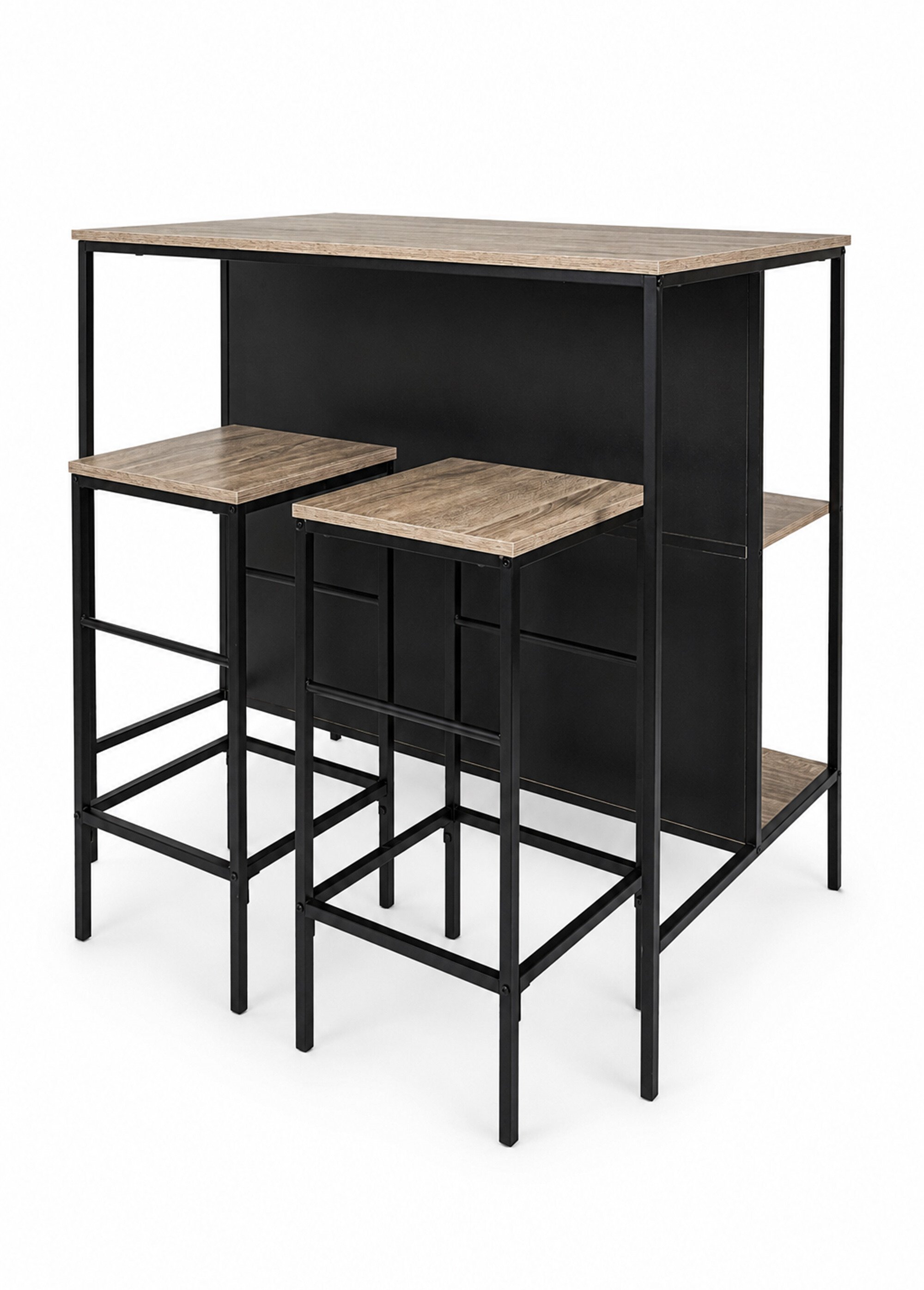 Set industriel Table ilot + 2 Tabourets  LOKA MARRON CMP-HD0233 FA1