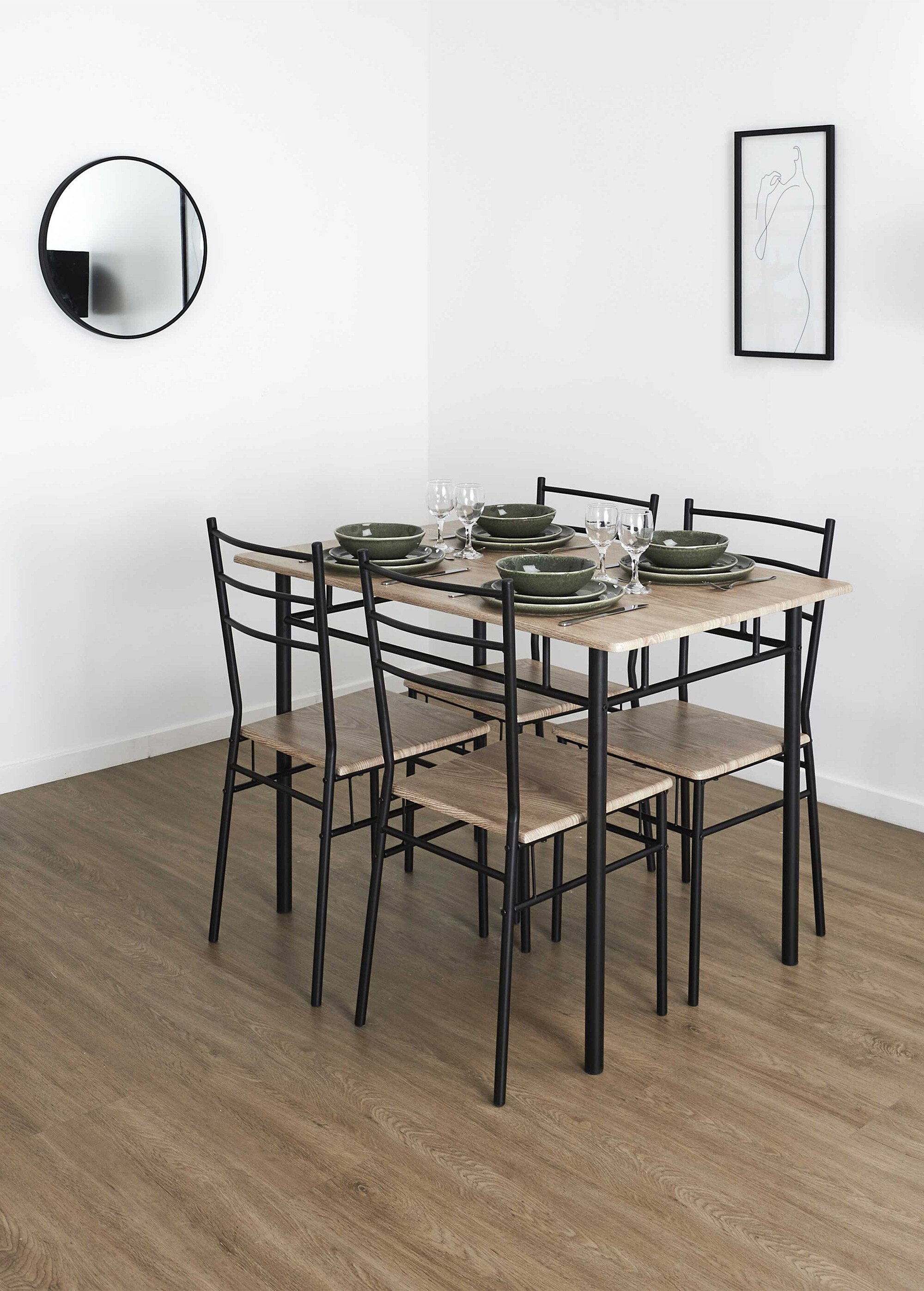 Set Table + 4 Chaises style industriel LOKA MARRON CMP-HD0211 SI1