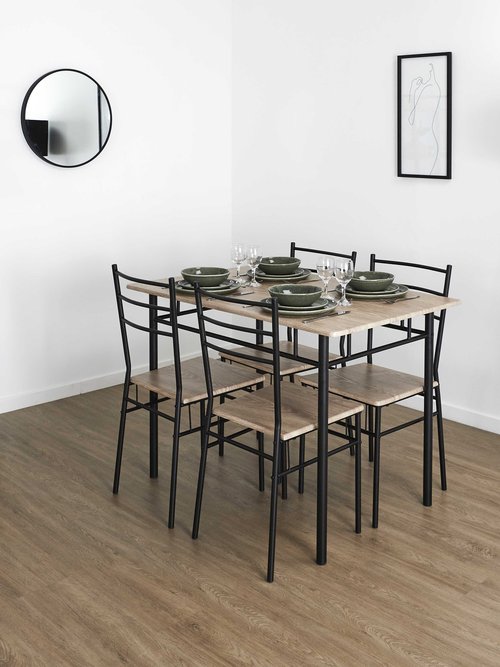 Set Table + 4 Chaises style industriel LOKA MARRON CMP-HD0211 SI1