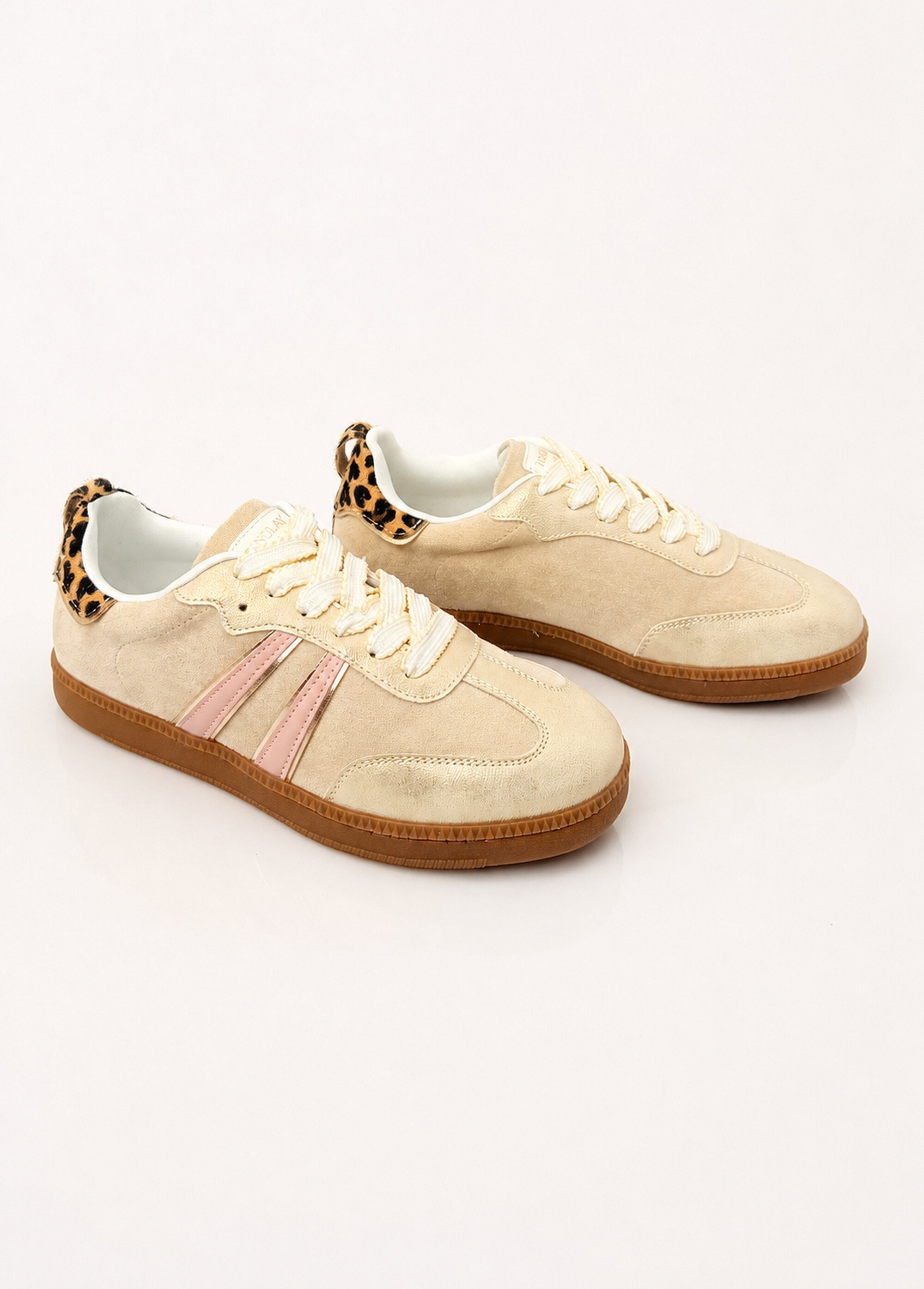 Sneakers vintage avec lacets fantaisie Femme Beige COVFY1160 DE1
