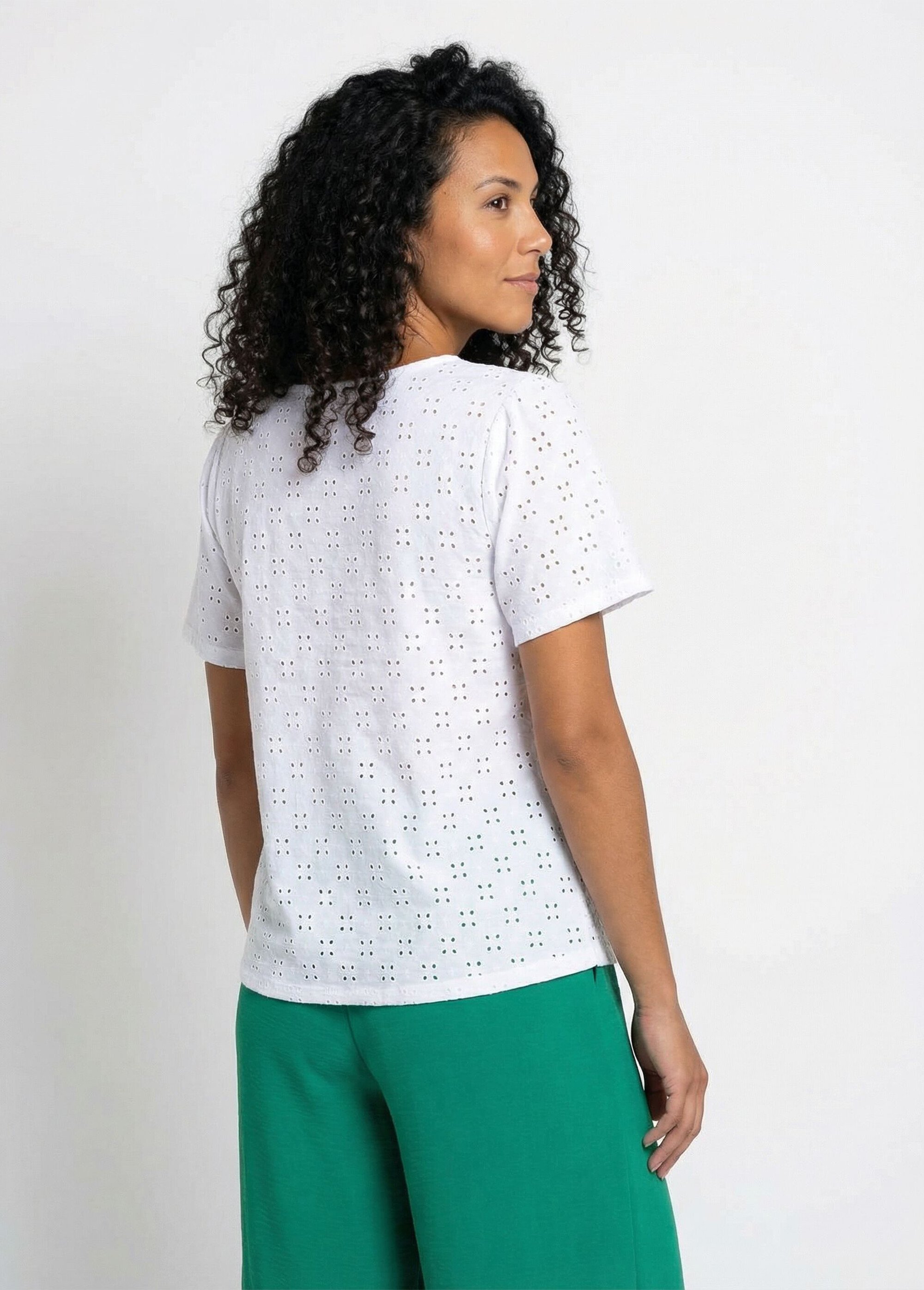 T-shirt col V maille effet broderie