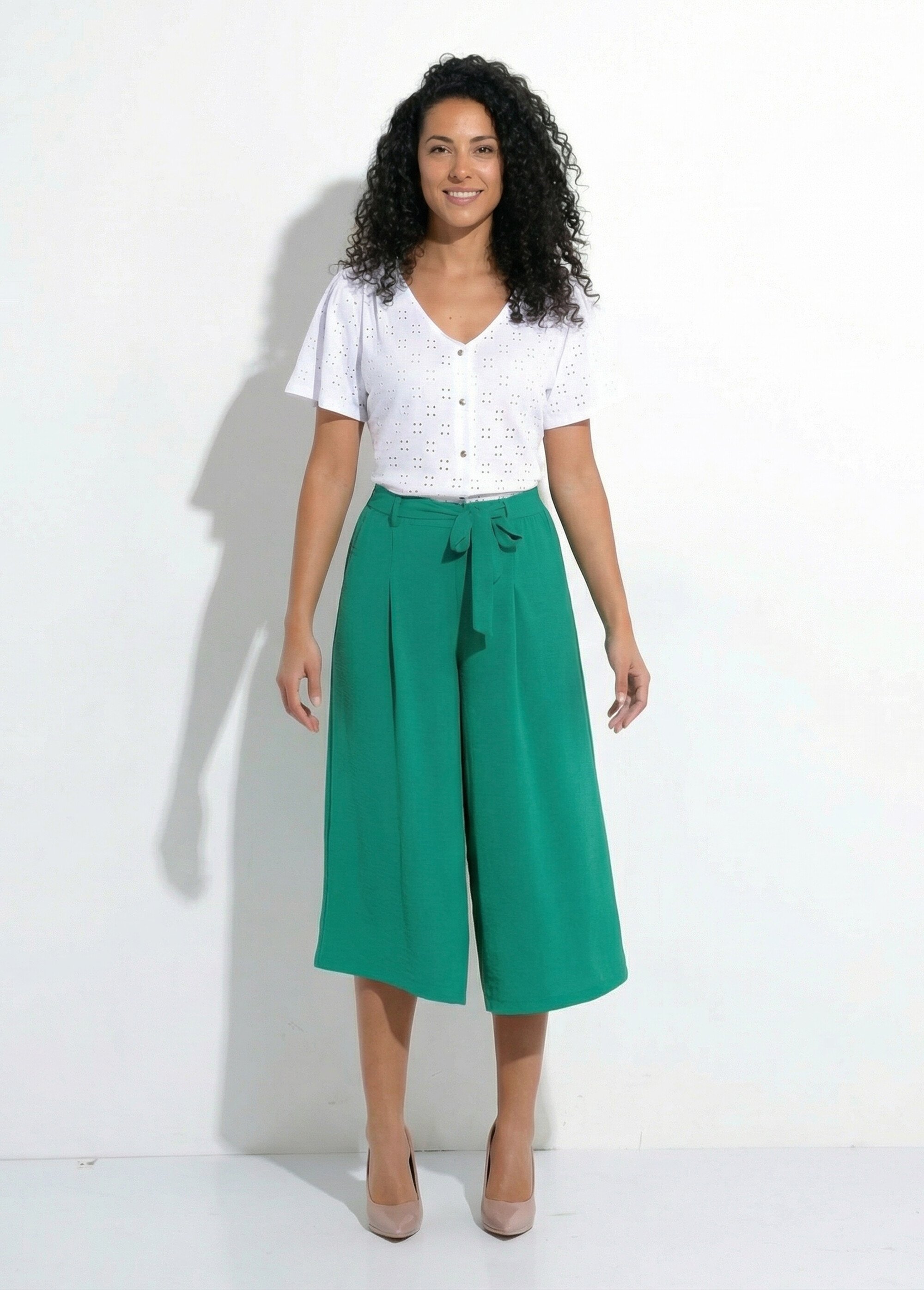 T-shirt col V maille effet broderie Femme Blanc CADIA SF1