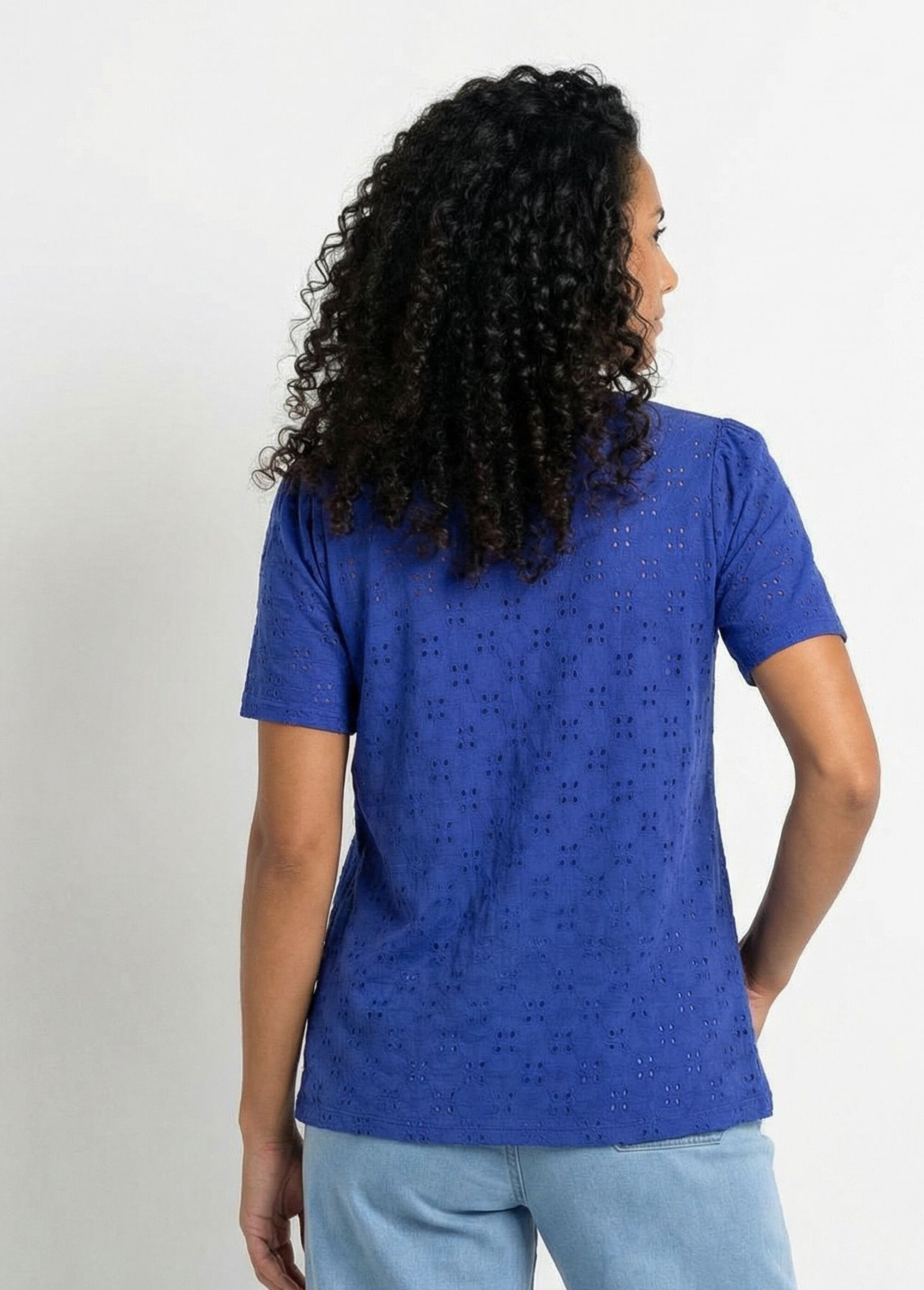 T-shirt col V maille effet broderie Femme BLEU DUR CADIA DO1