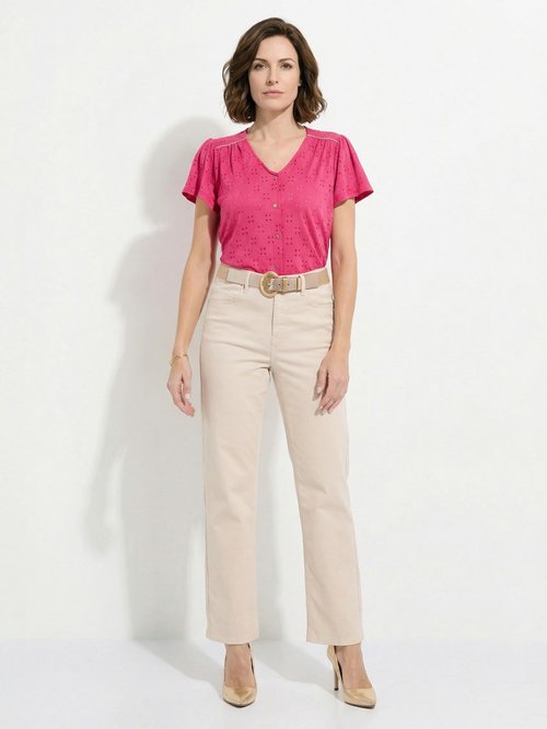 T-shirt col V maille effet broderie Femme Rose CADIA SF1