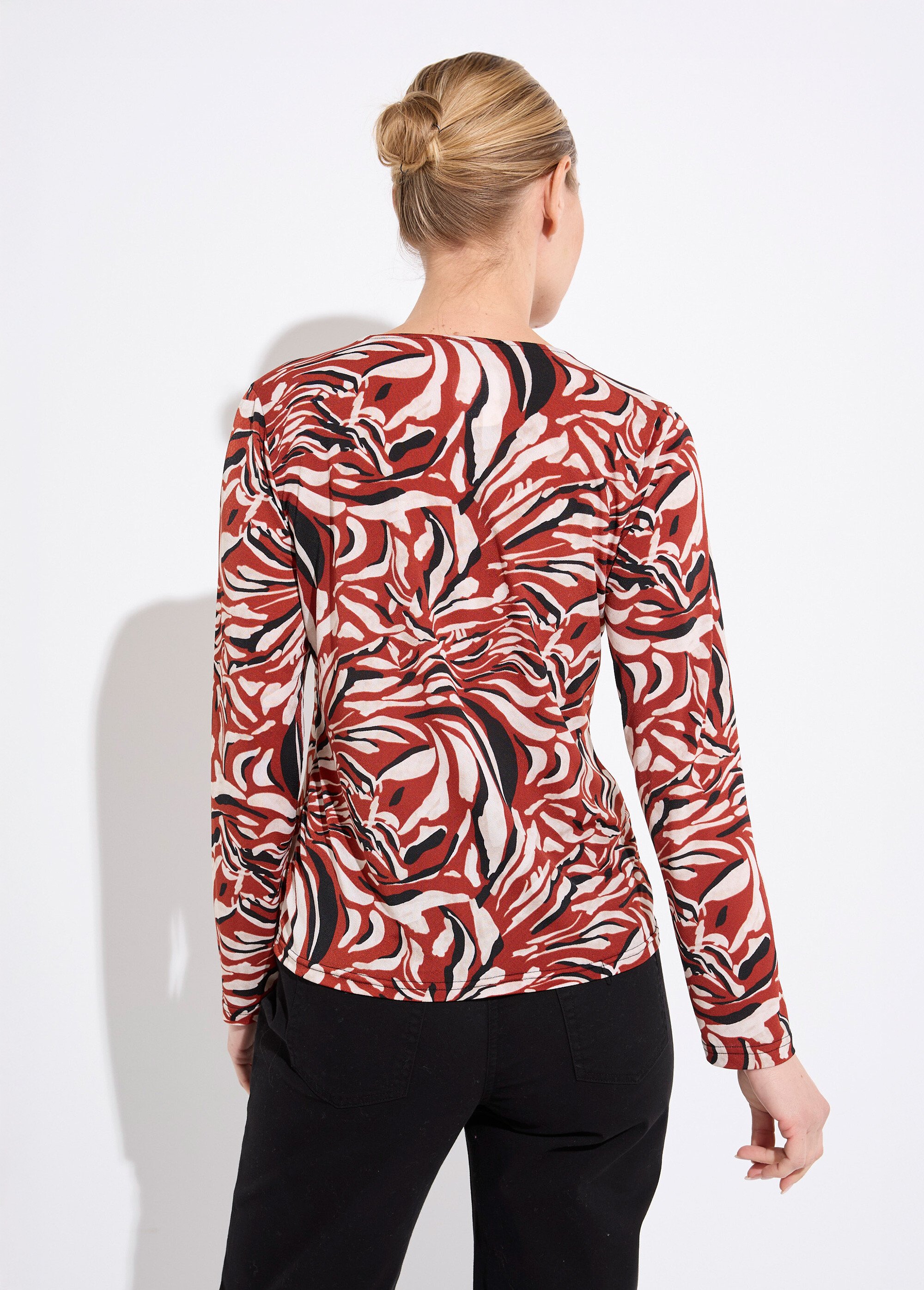 T-shirt imprimé graphique col V dentelle