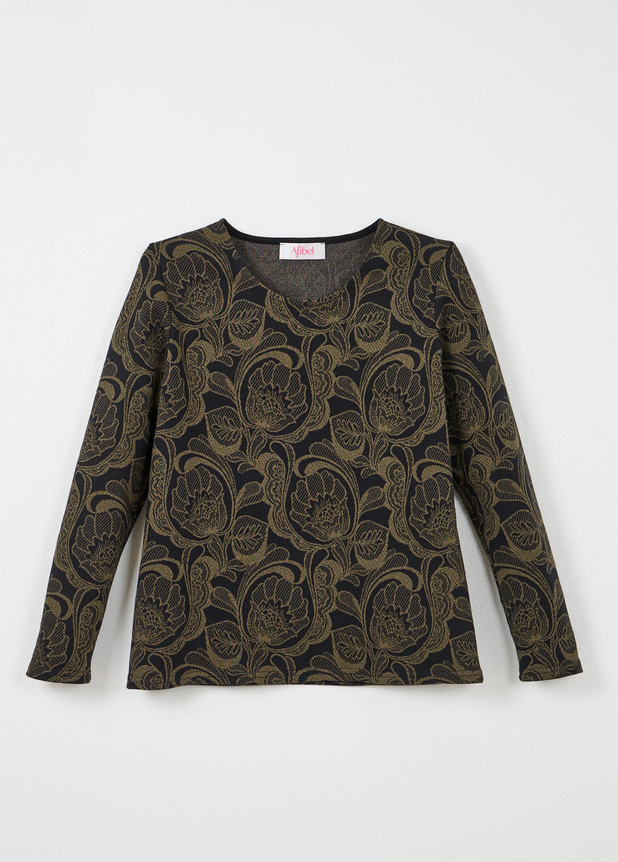T-shirt jacquard fleuri col rond Femme Noir CEZARIA AP1