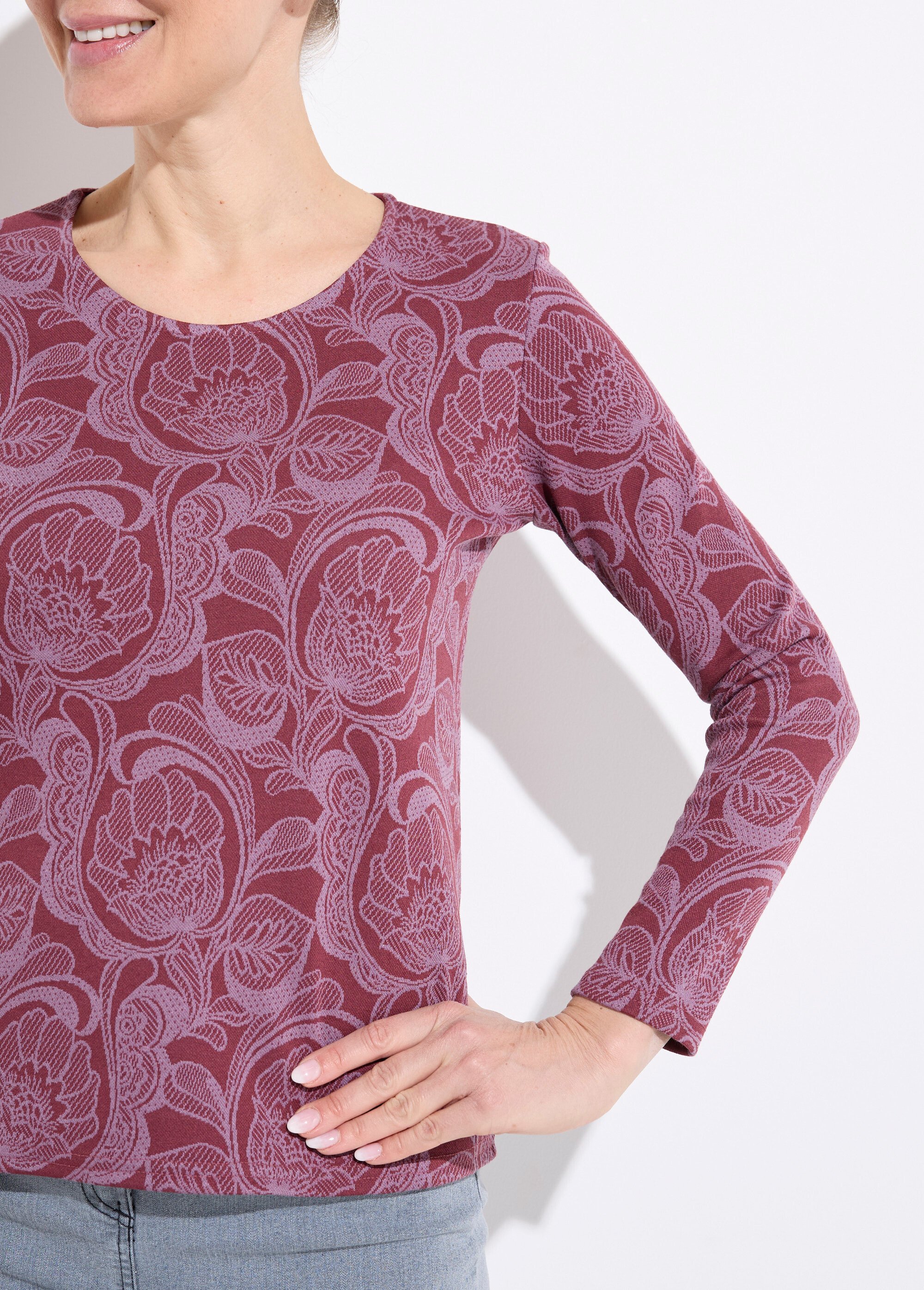 T-shirt jacquard fleuri col rond Femme BORDEAUX ET ROSE CEZARIA DE1