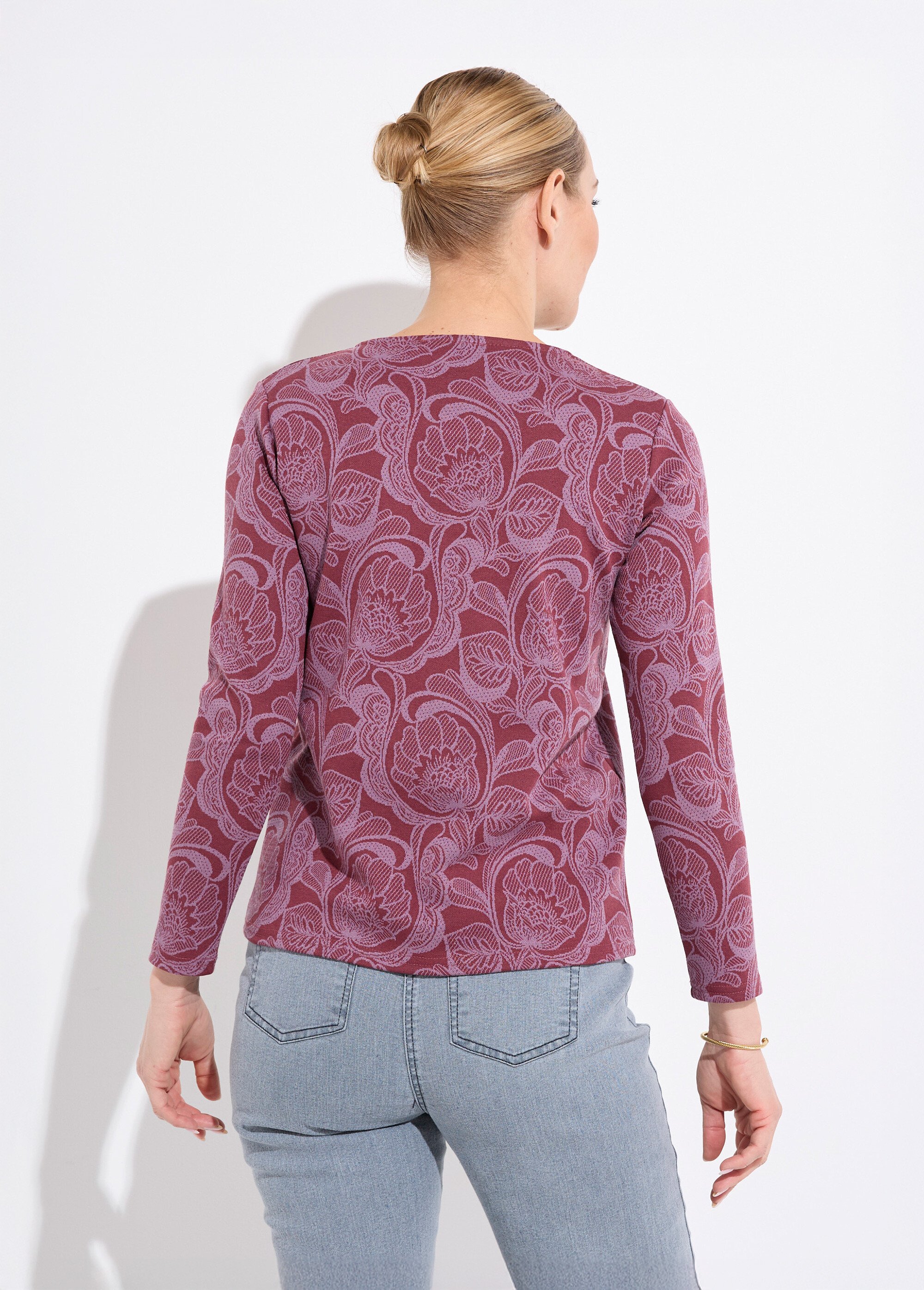 T-shirt jacquard fleuri col rond
