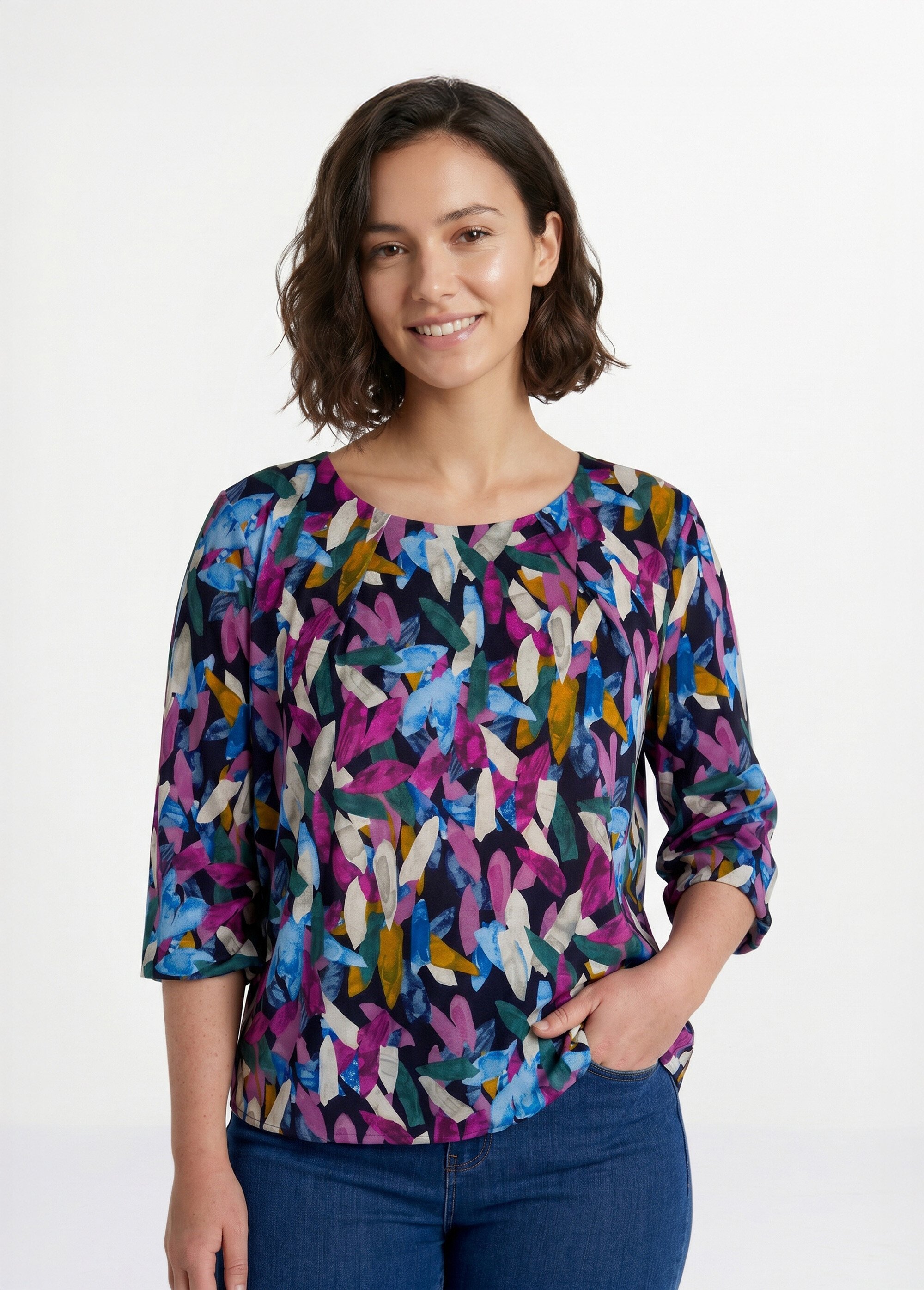 T-shirt tunique blousant manches 3/4 Femme Violet CADILLON FA1