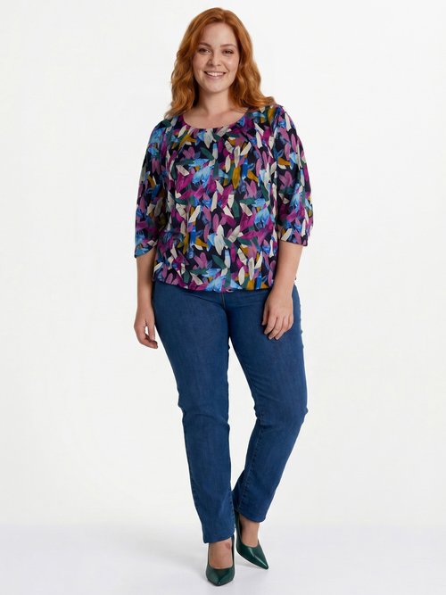 T-shirt tunique blousant manches 3/4 Femme Grande Taille Violet CADILLON SI1