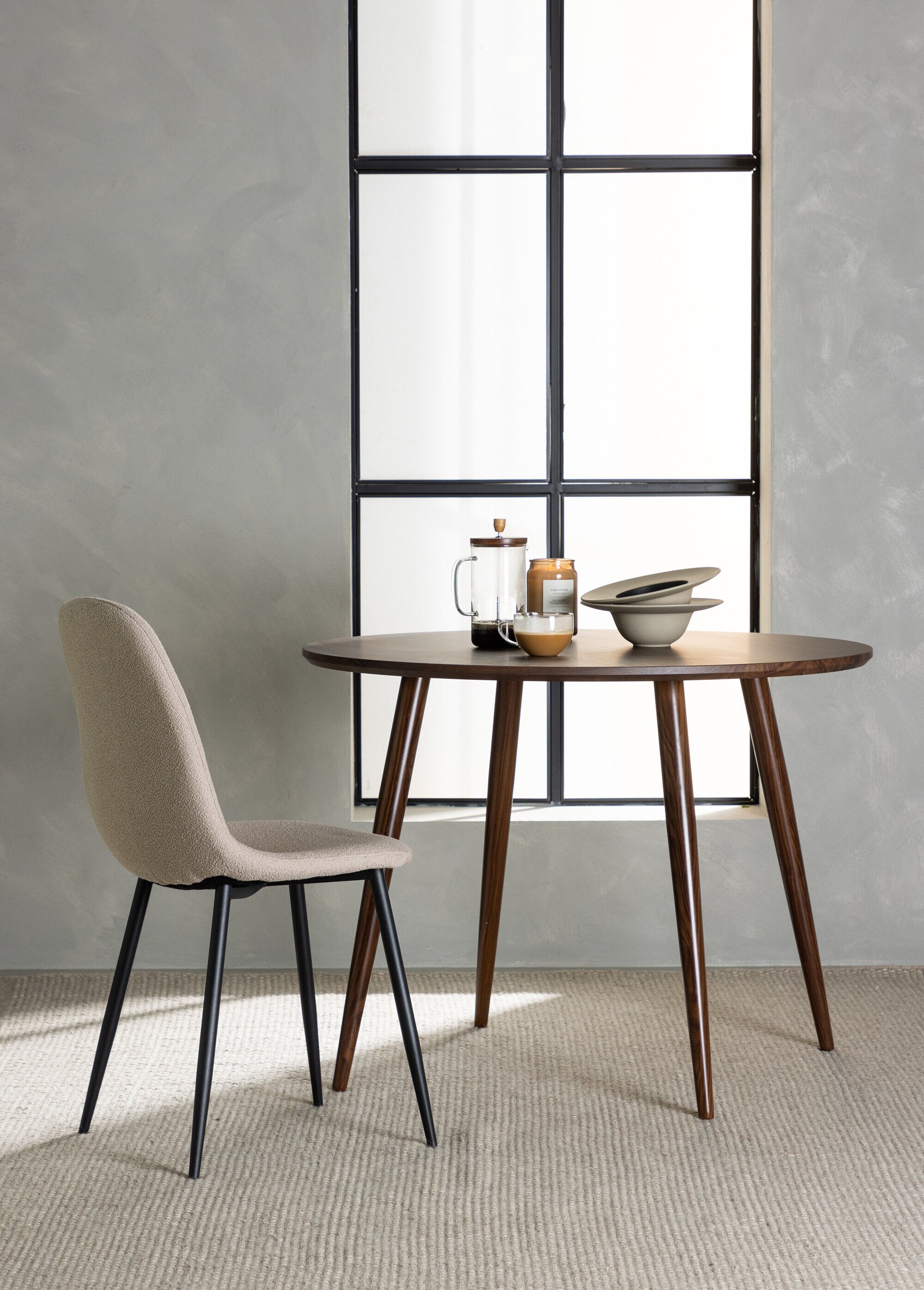 Table à manger ronde bois, pieds compas MARRON FONCE VEN-19996-330 SF1