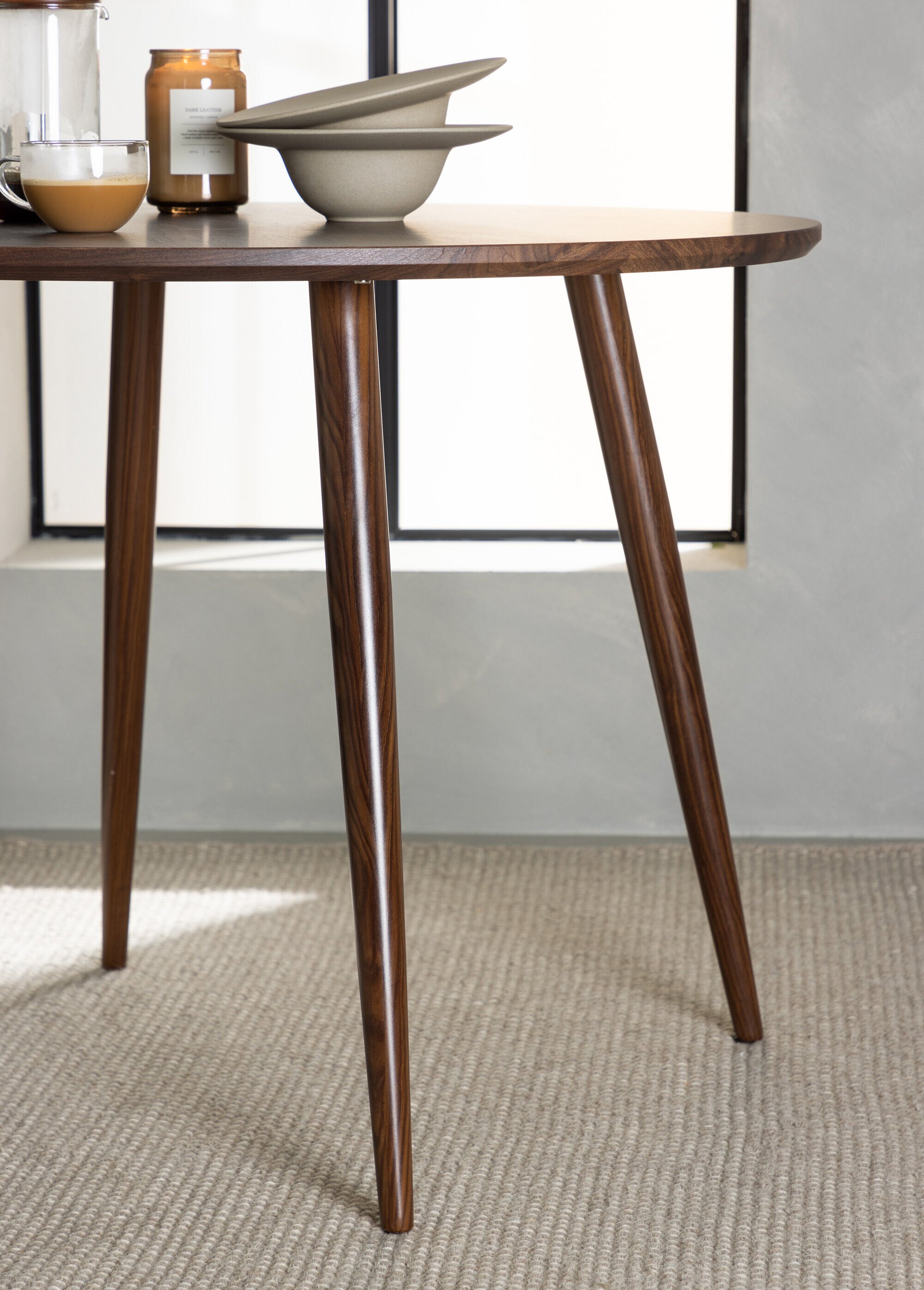 Table à manger ronde bois, pieds compas MARRON FONCE VEN-19996-330 SF2