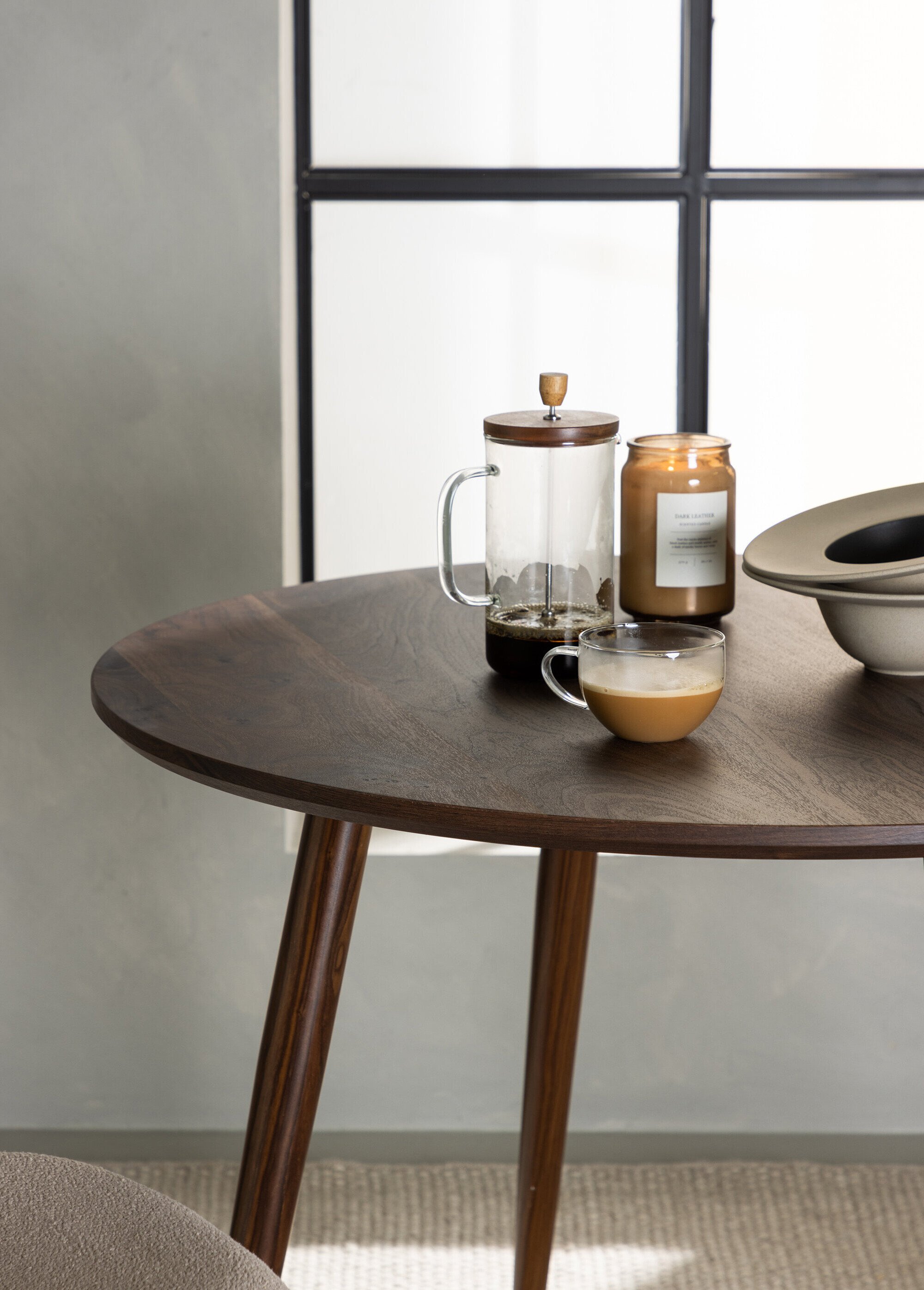 Table à manger ronde bois, pieds compas MARRON FONCE VEN-19996-330 SF3