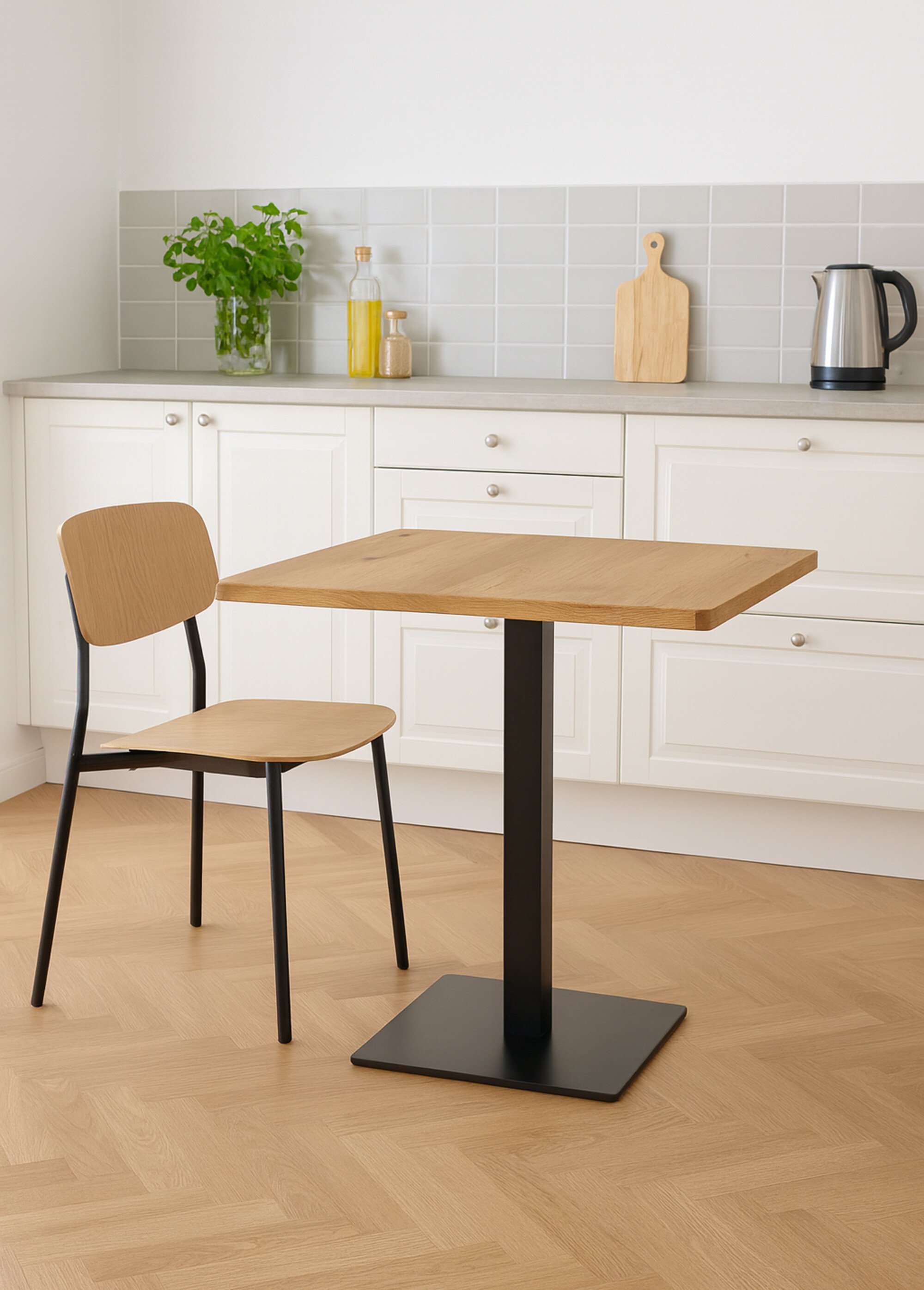 Table carrée en chêne, piètement métal 1N BEIGE HN-2250003 SI1