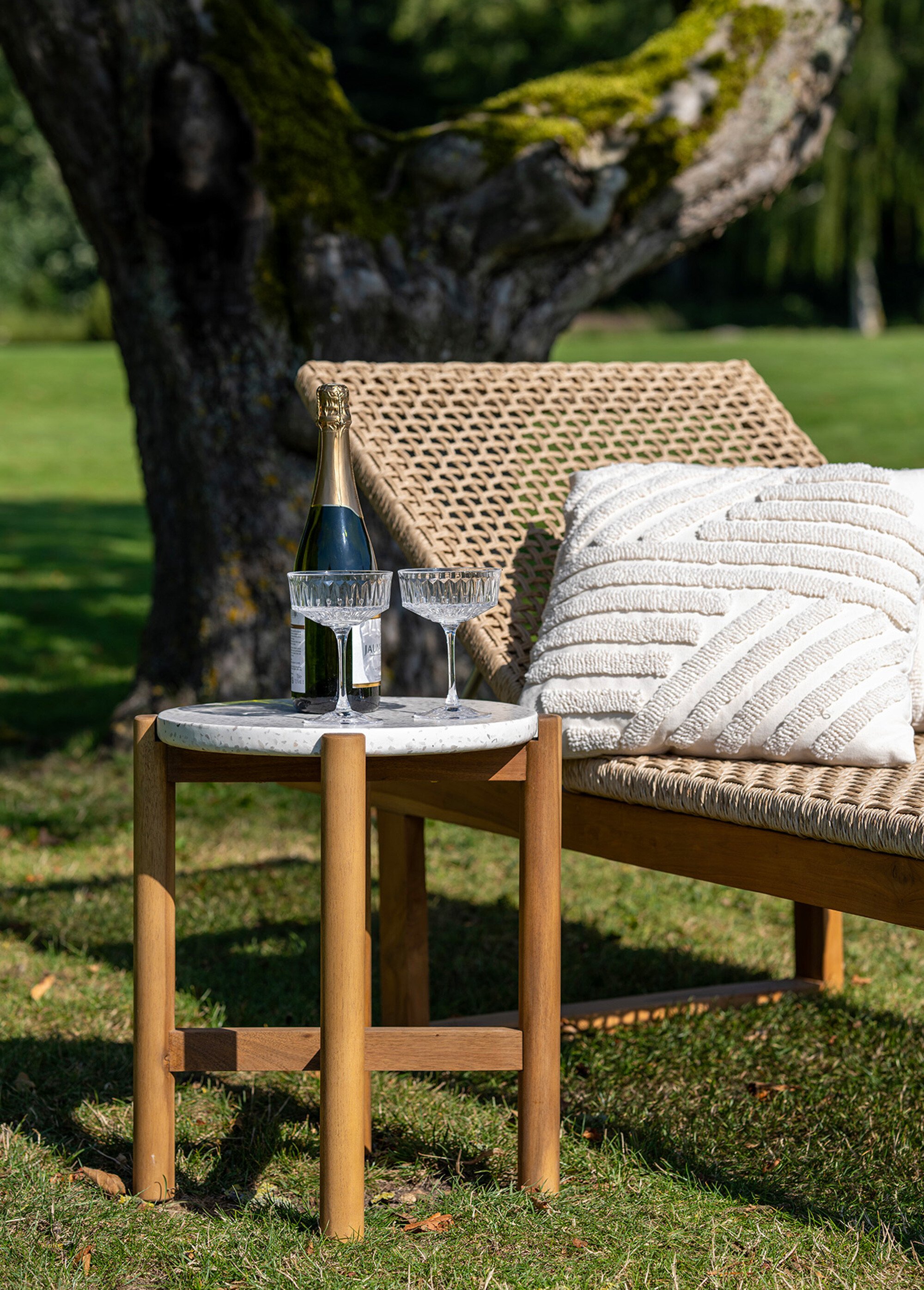 Table d'appoint en acacia et terrazzo BLANC HN-7521000 SI1