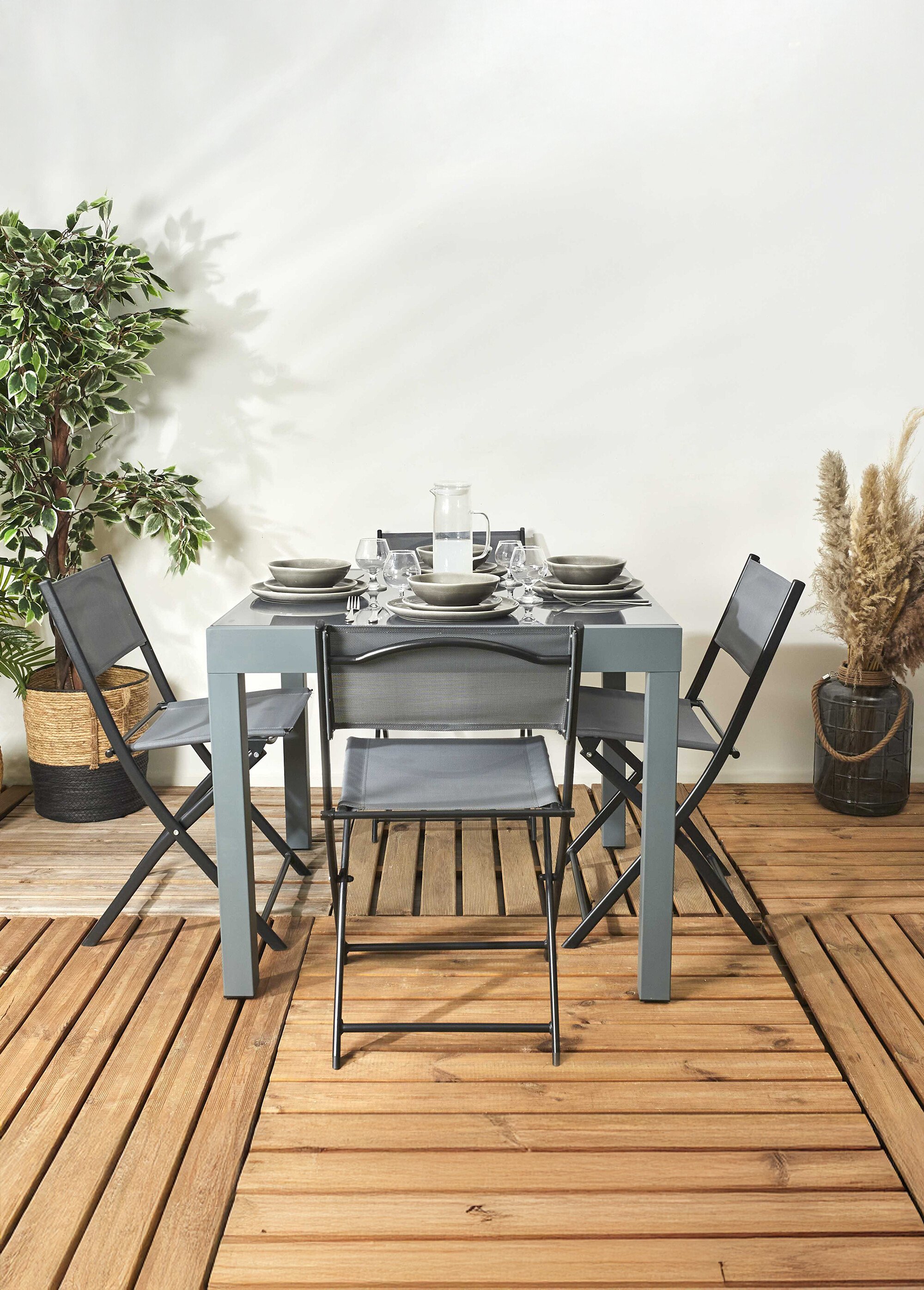 Table de jardin extensible verre, foncé GRIS CMP-HDO0287 SI2