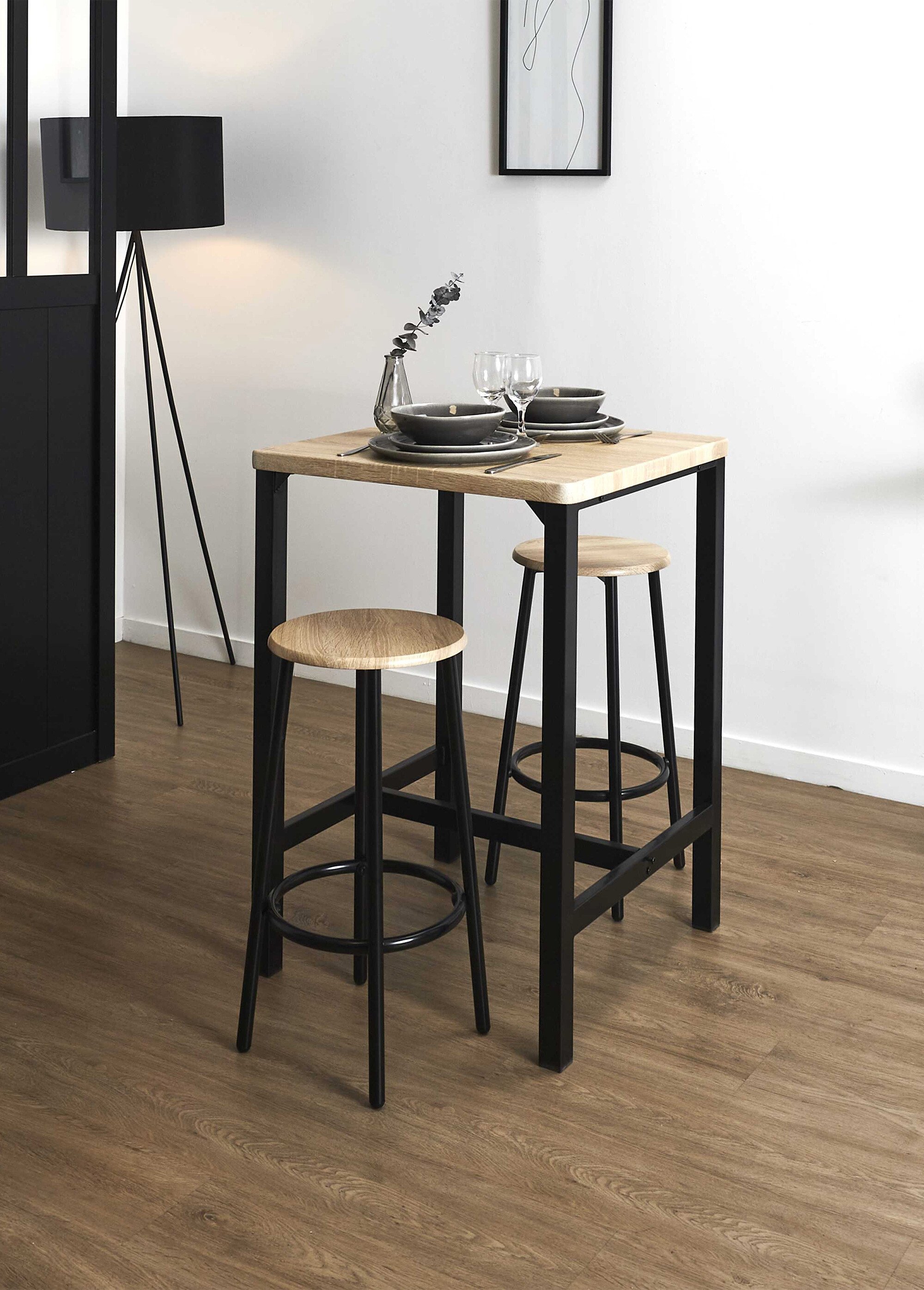 Table mange debout + 2 Tabourets hauts LOKA MARRON CMP-HD0210 SI2