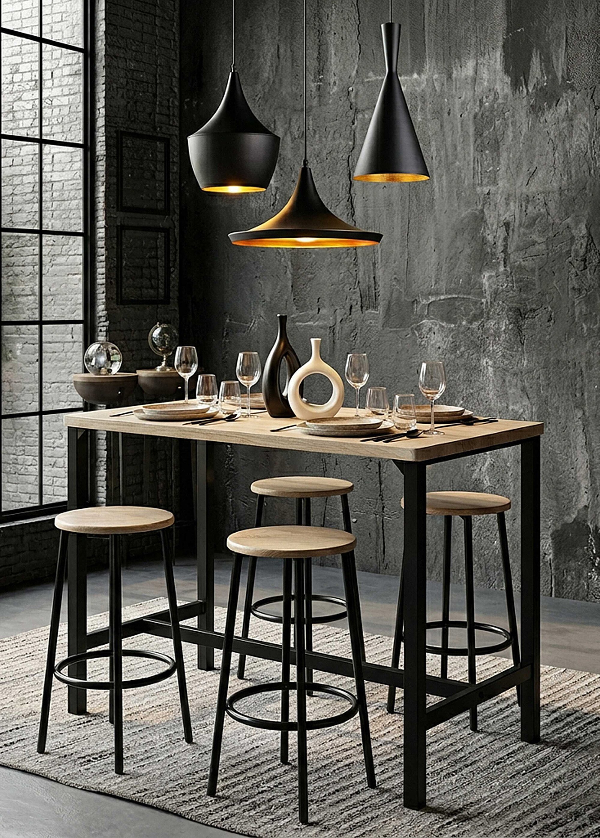 Table mange debout + 4 Tabourets hauts LOKA MARRON CMP-HD0217 SI1