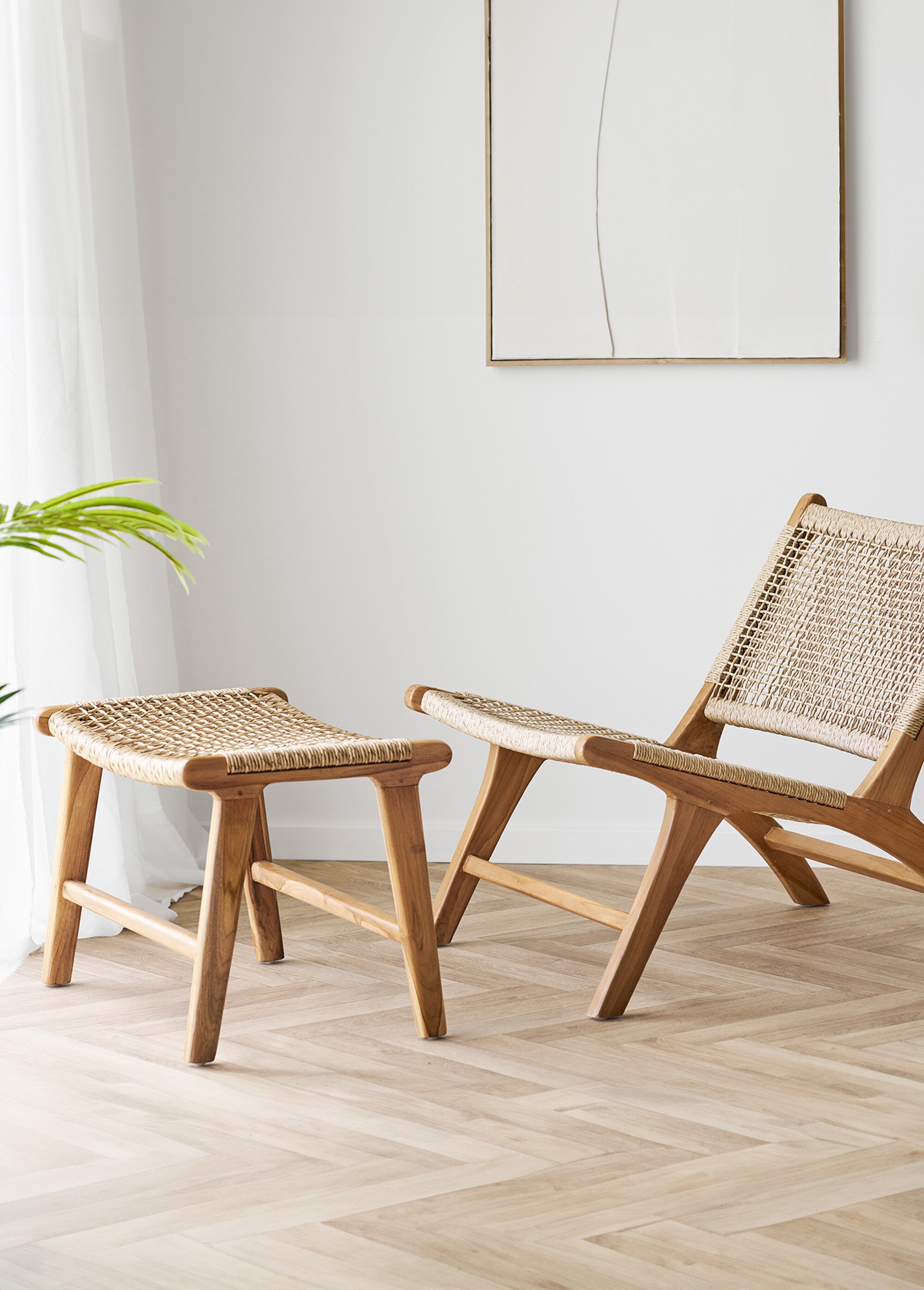 Tabouret / Repose pieds en teck et corde BEIGE HN-1501095 SI1