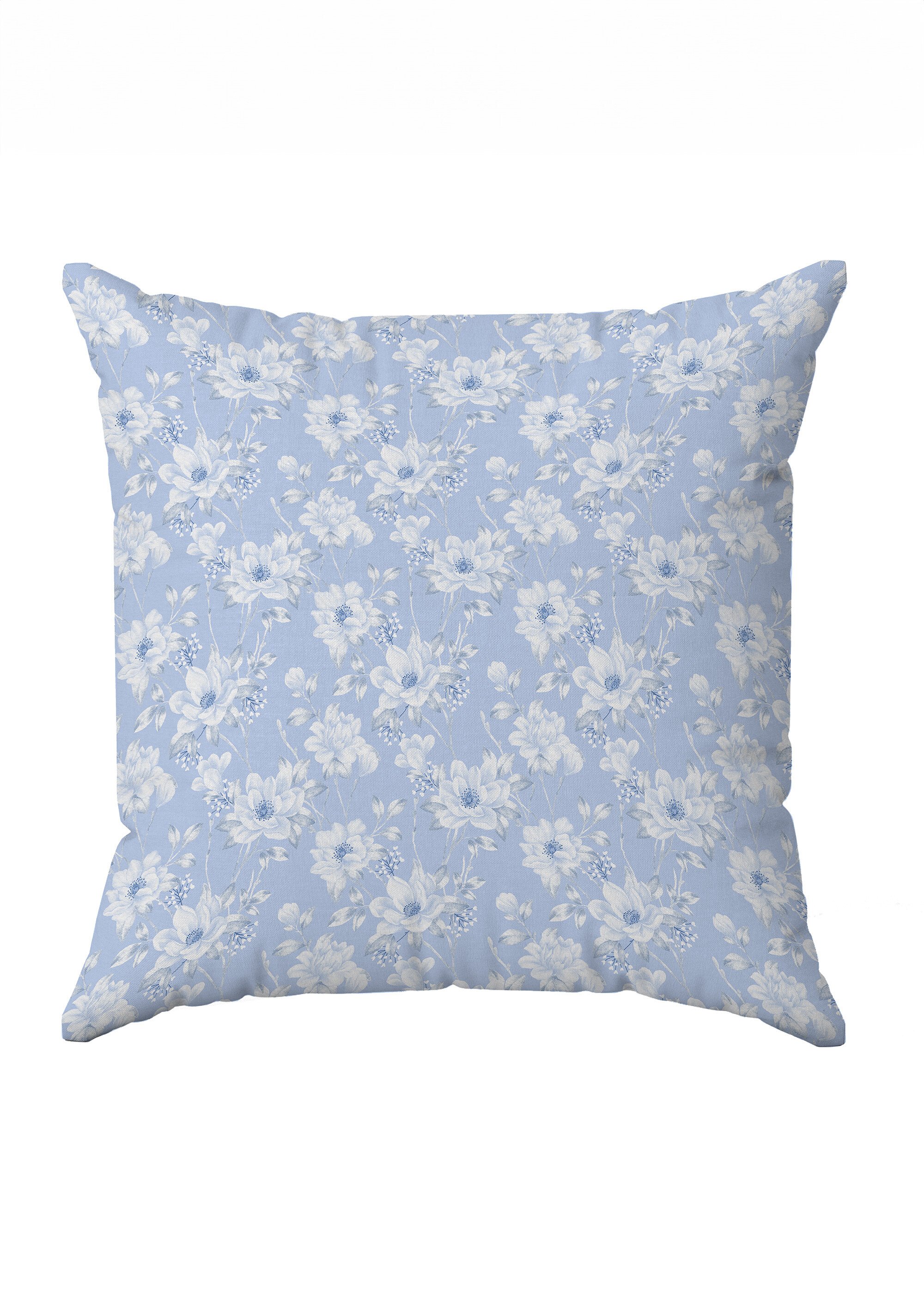 Taie d'oreiller imprimé fleurs flanelle coton Bleu RENA-TAIE FA1
