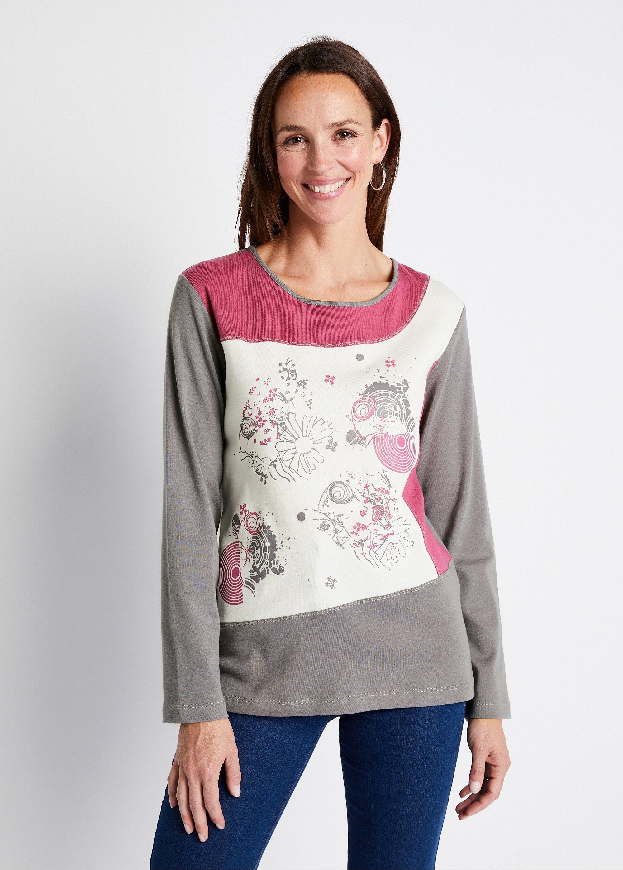T-shirt droit à motifs coton extensible