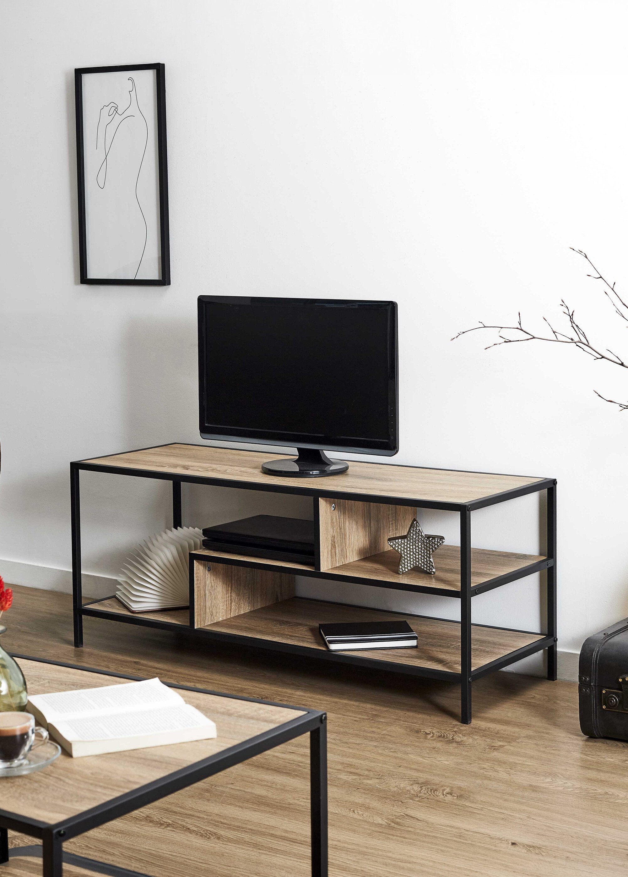 Banc TV design escalier bois/métal EDISON MARRON CMP-HD0485 SI1