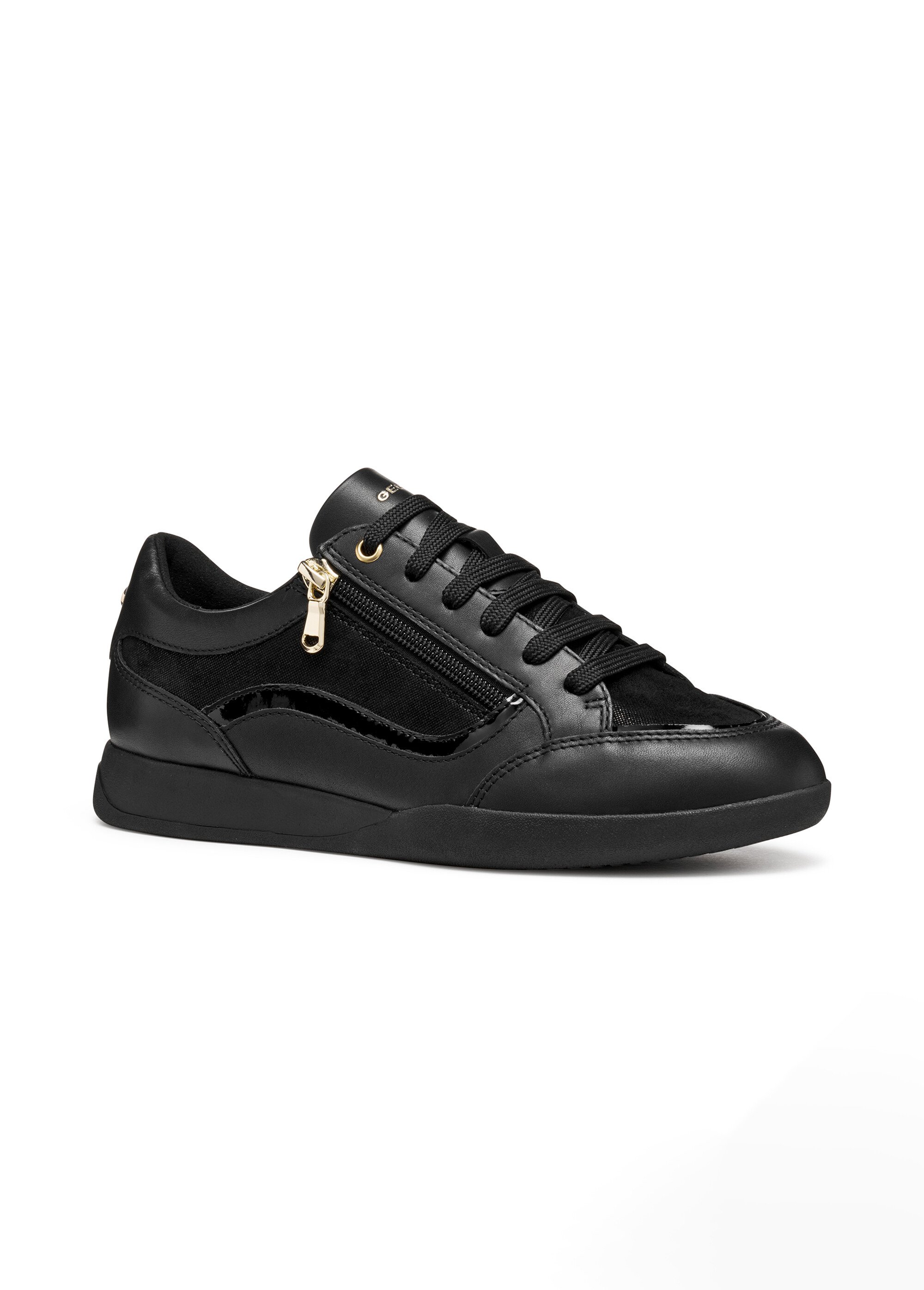 Baskets multimatières lacets et zip Femme Noir GEO-D563BB FA1