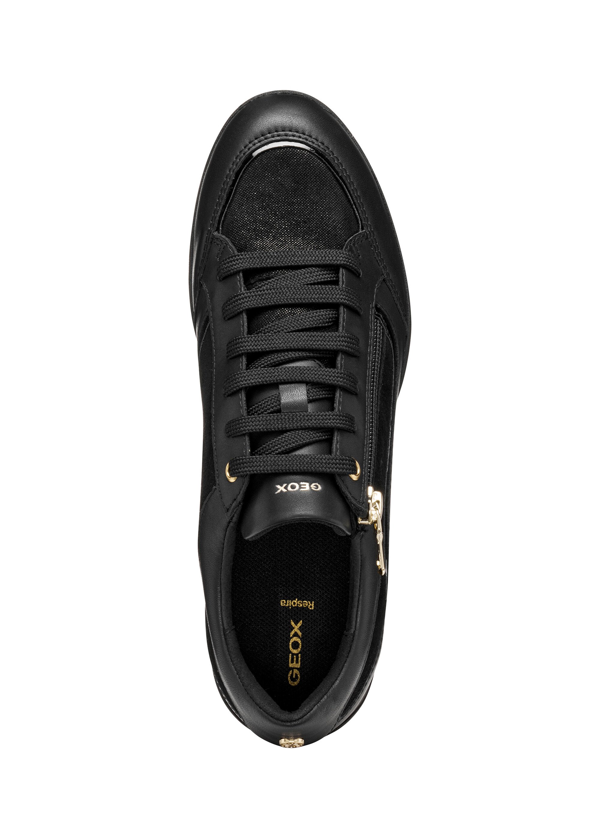 Baskets multimatières lacets et zip Femme Noir GEO-D563BB OV1