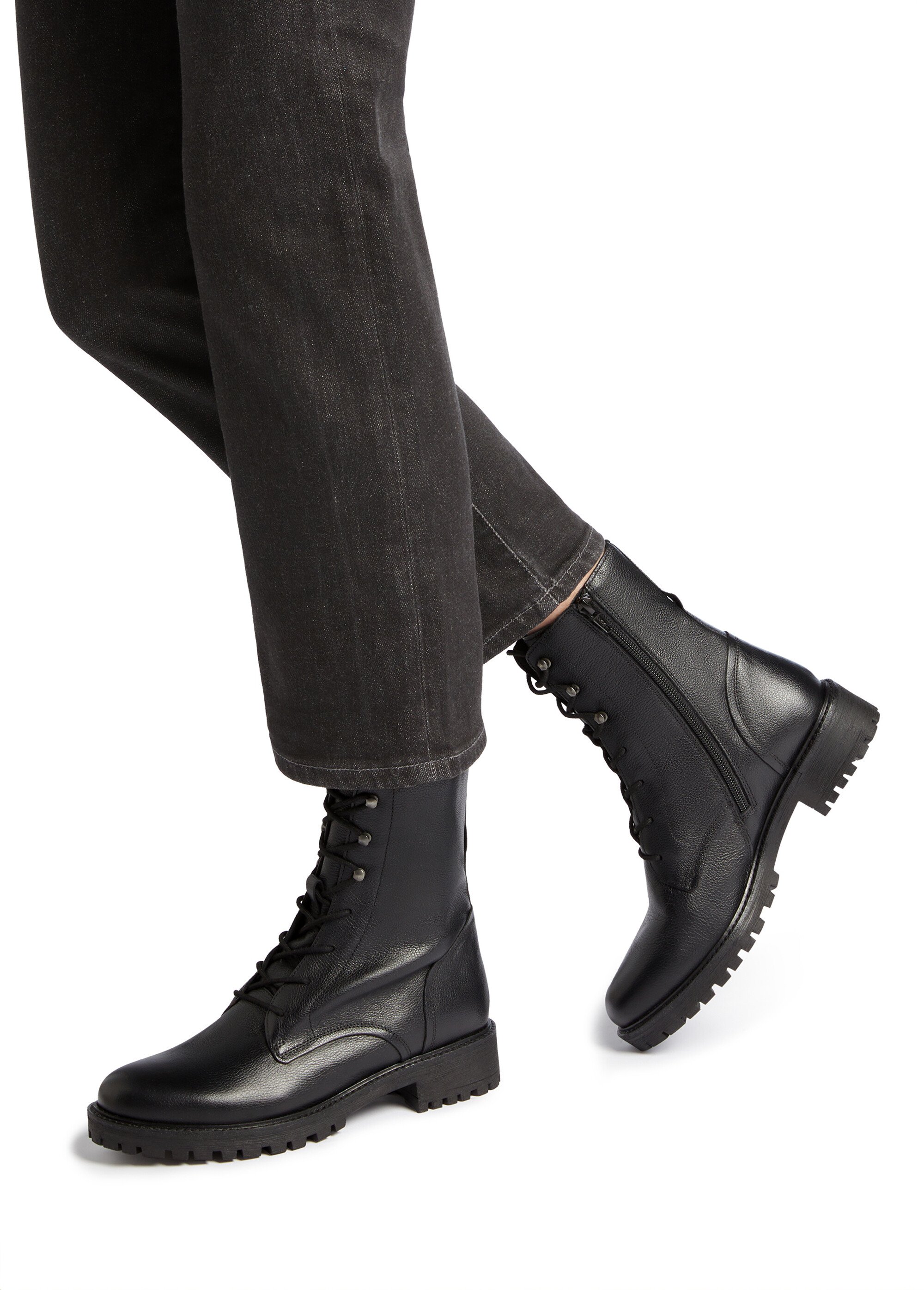 Boots montantes à lacets semelle crantée Femme Noir GEO-D94FTE SF1