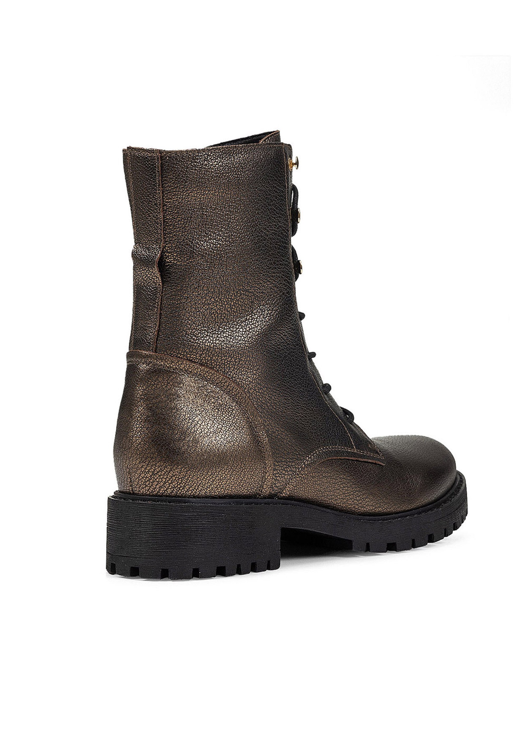 Boots montantes à lacets semelle crantée Femme Marron GEO-D94FTE DO1