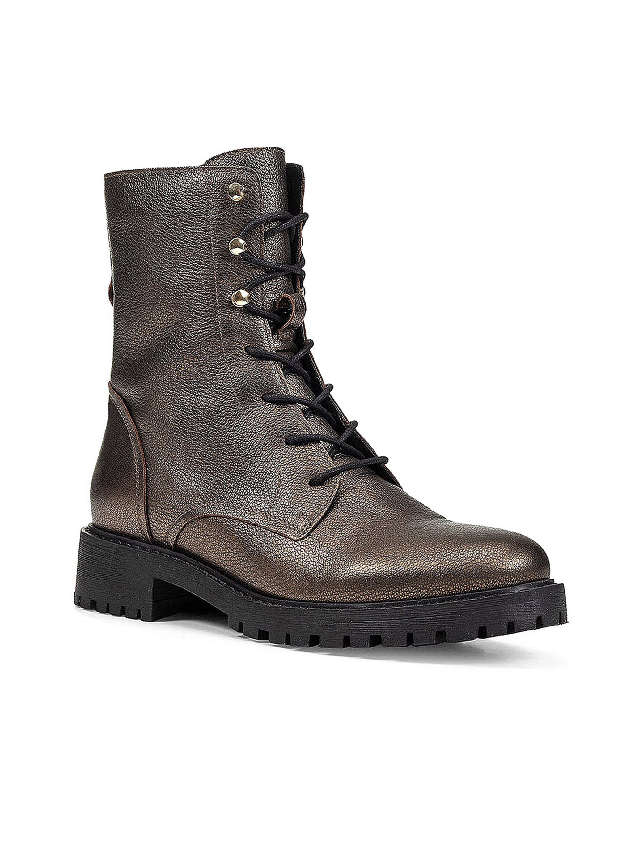 Boots montantes à lacets semelle crantée Femme Marron GEO-D94FTE FA1