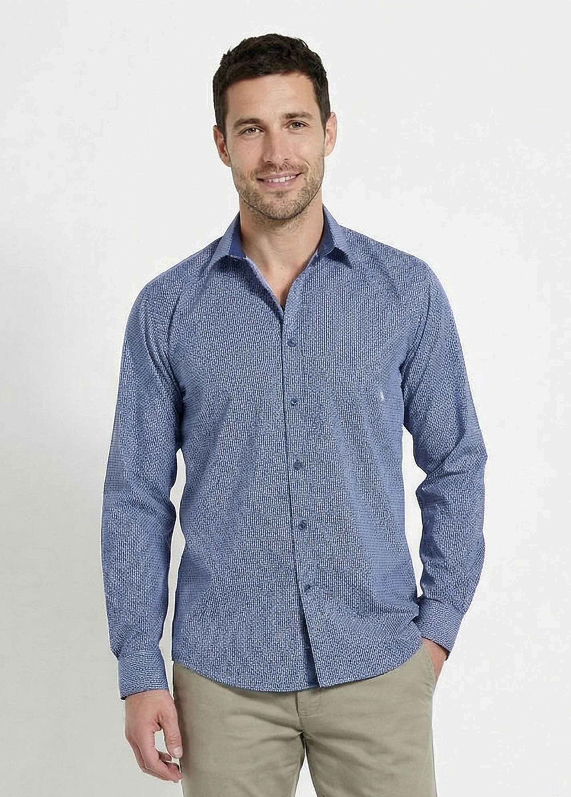 Chemise imprimée coupe classique manches longues Homme Bleu FORCE FA1