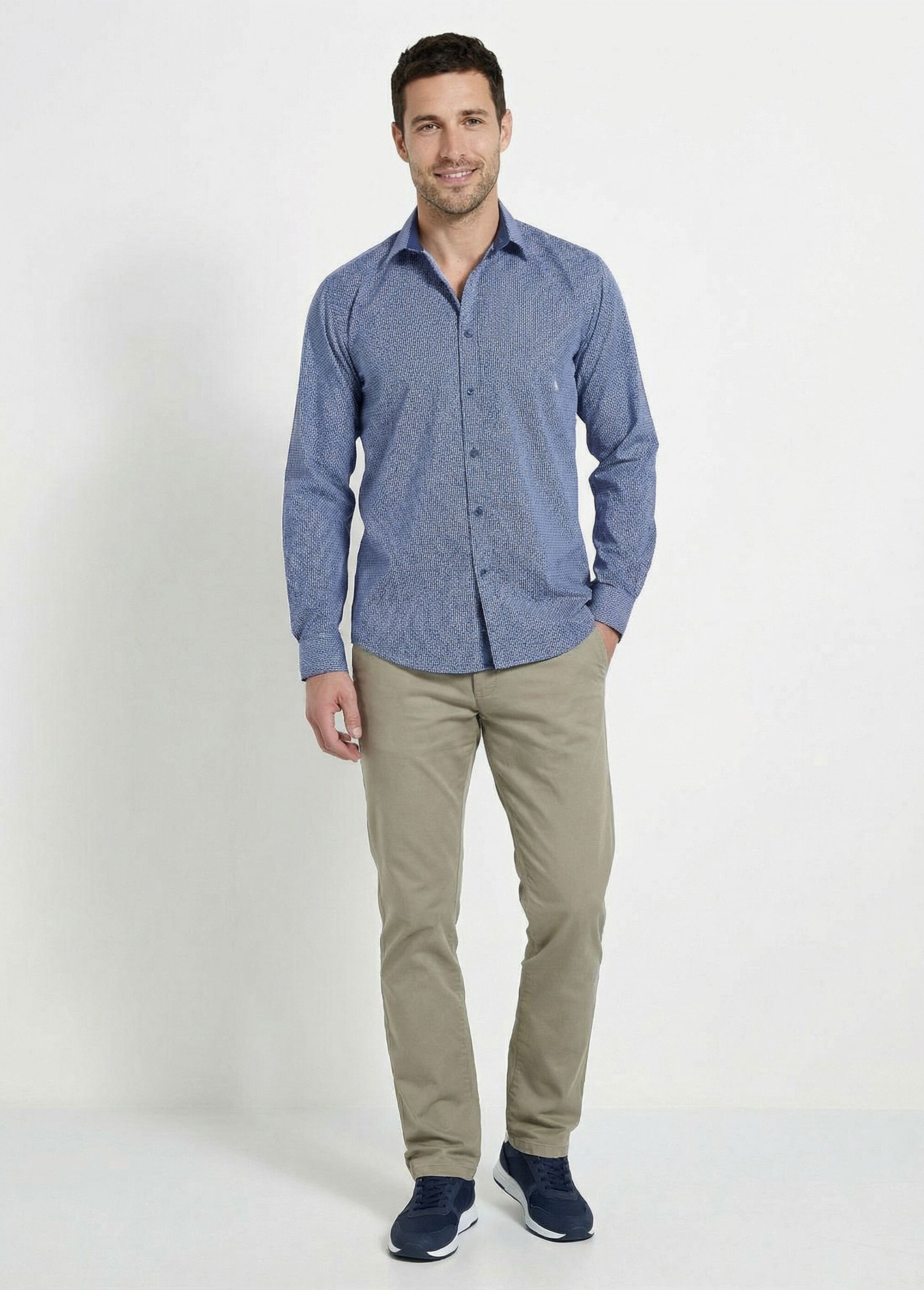 Chemise imprimée coupe classique manches longues Homme Bleu FORCE SF1
