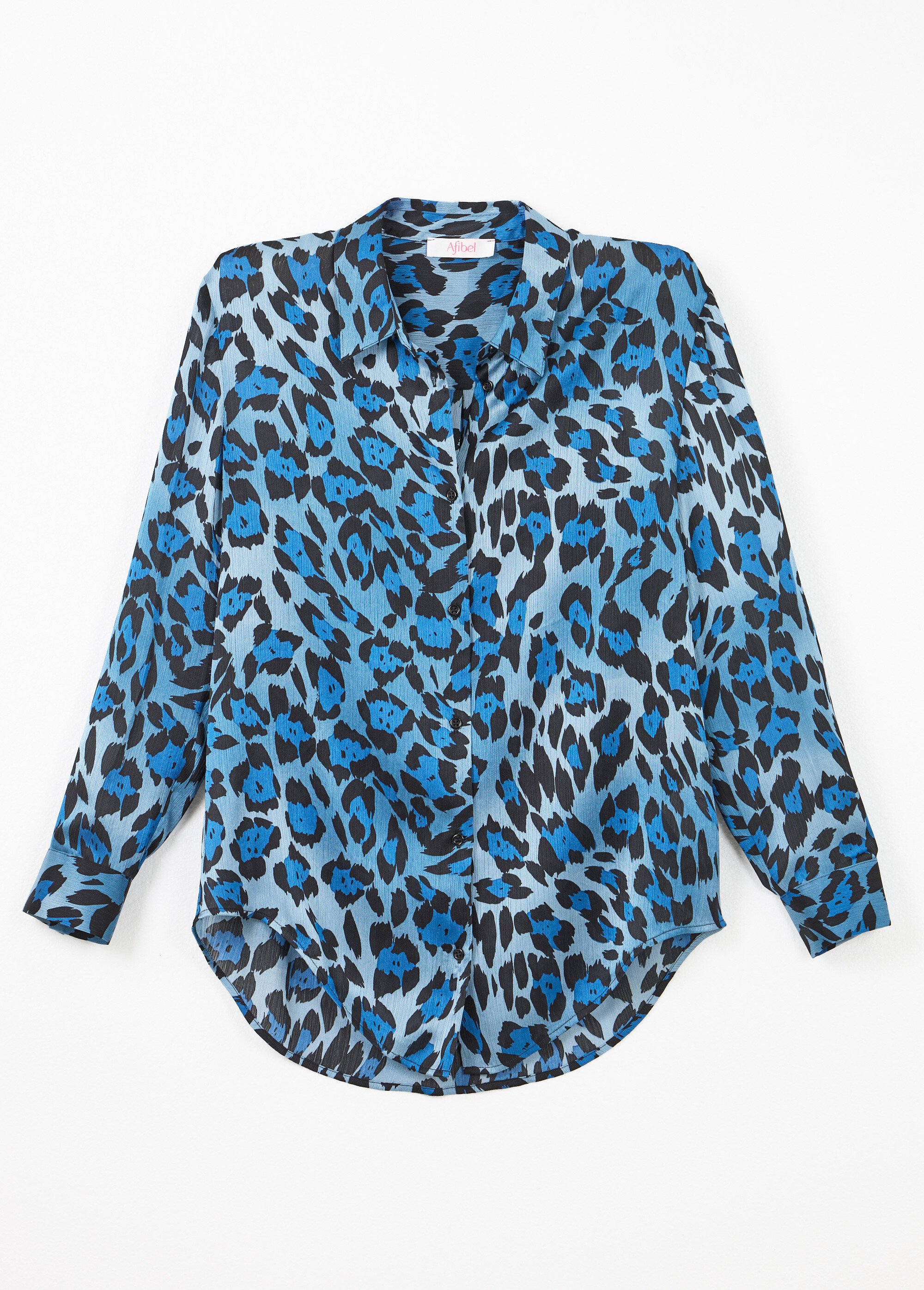 Chemisier boutonné satin manches longues Femme Bleu CONSTANCE AP1